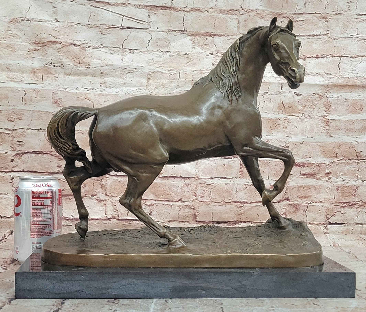 Walking Horse Bronze Sculpture in Elegant Motion on Marble Base