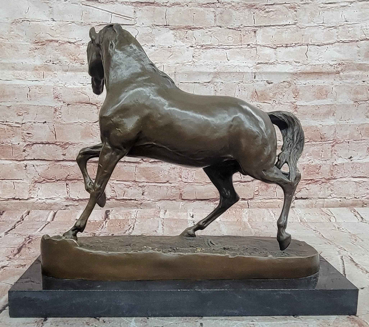 Walking Horse Bronze Sculpture in Elegant Motion on Marble Base