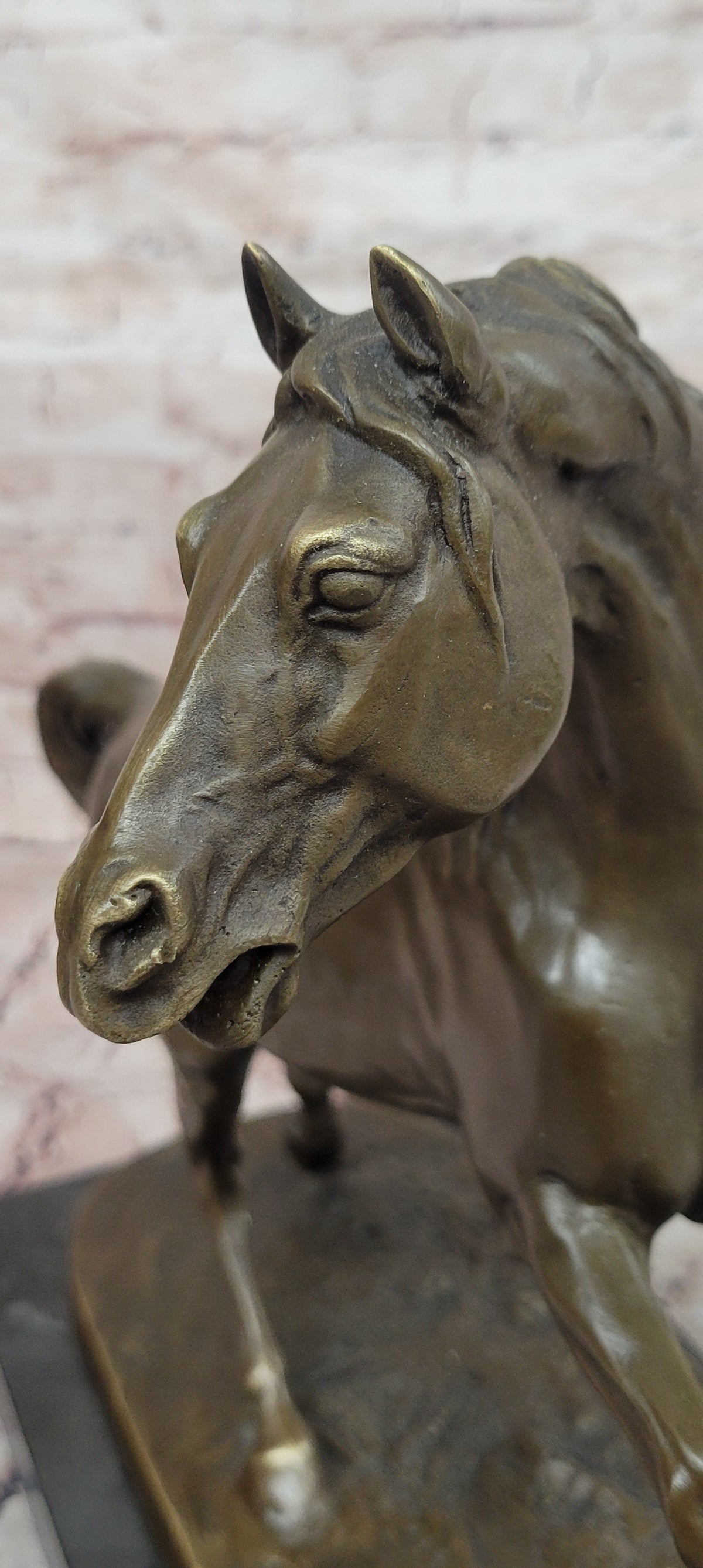 Walking Horse Bronze Sculpture in Elegant Motion on Marble Base
