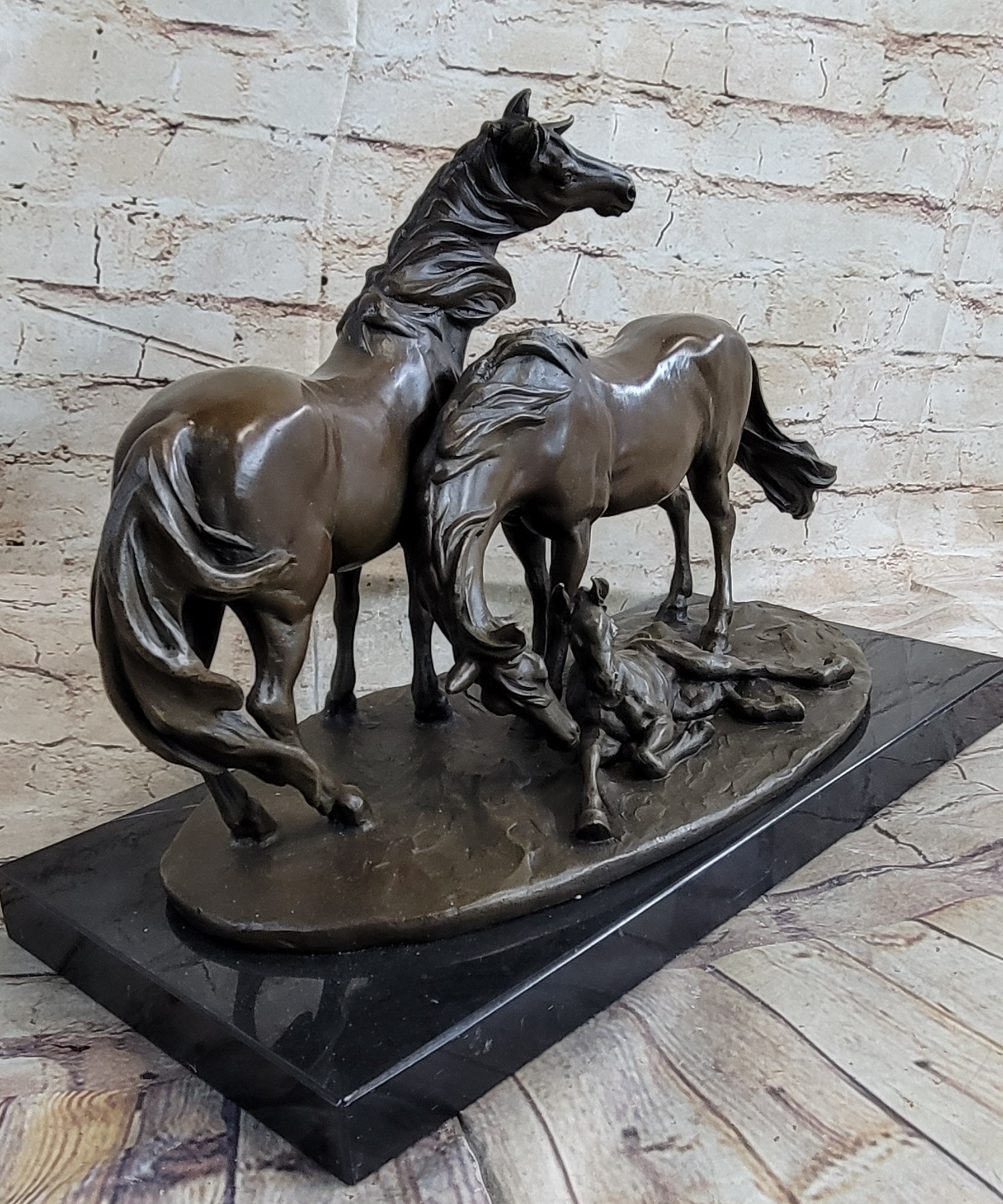 HORSES HARMONY STALLION BRONZE SCULPTURE STATUE HOT CAST MARBLE BASE FIGURINE SA