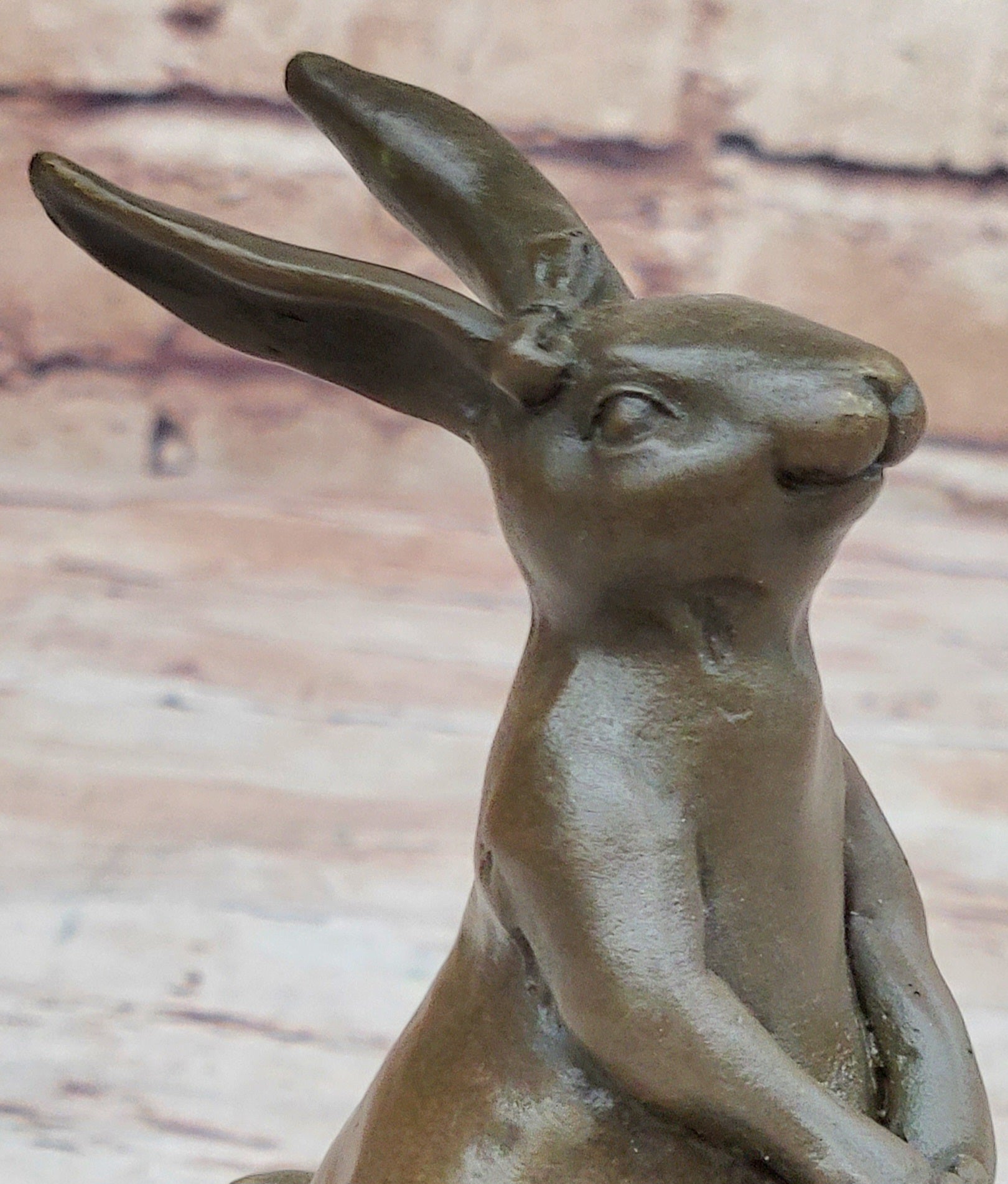 Easter Bunny Rabbit Holding a Basket Bronze Sculpture Statue Figure on Marble Base