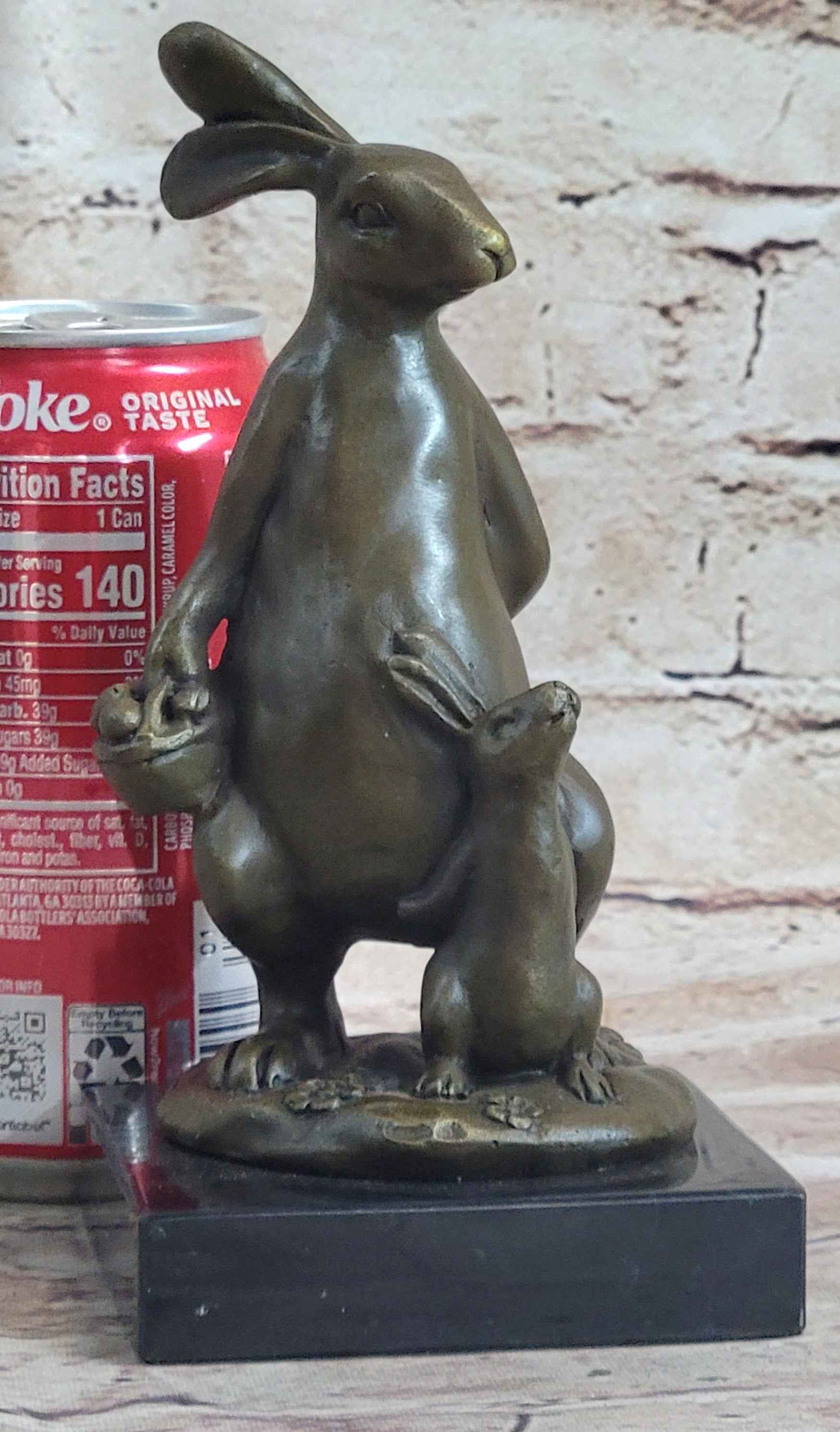 Easter Bunnies Rabbits Bunny Rabbit Holding Basket of Eggs Bronze Sculpture Art