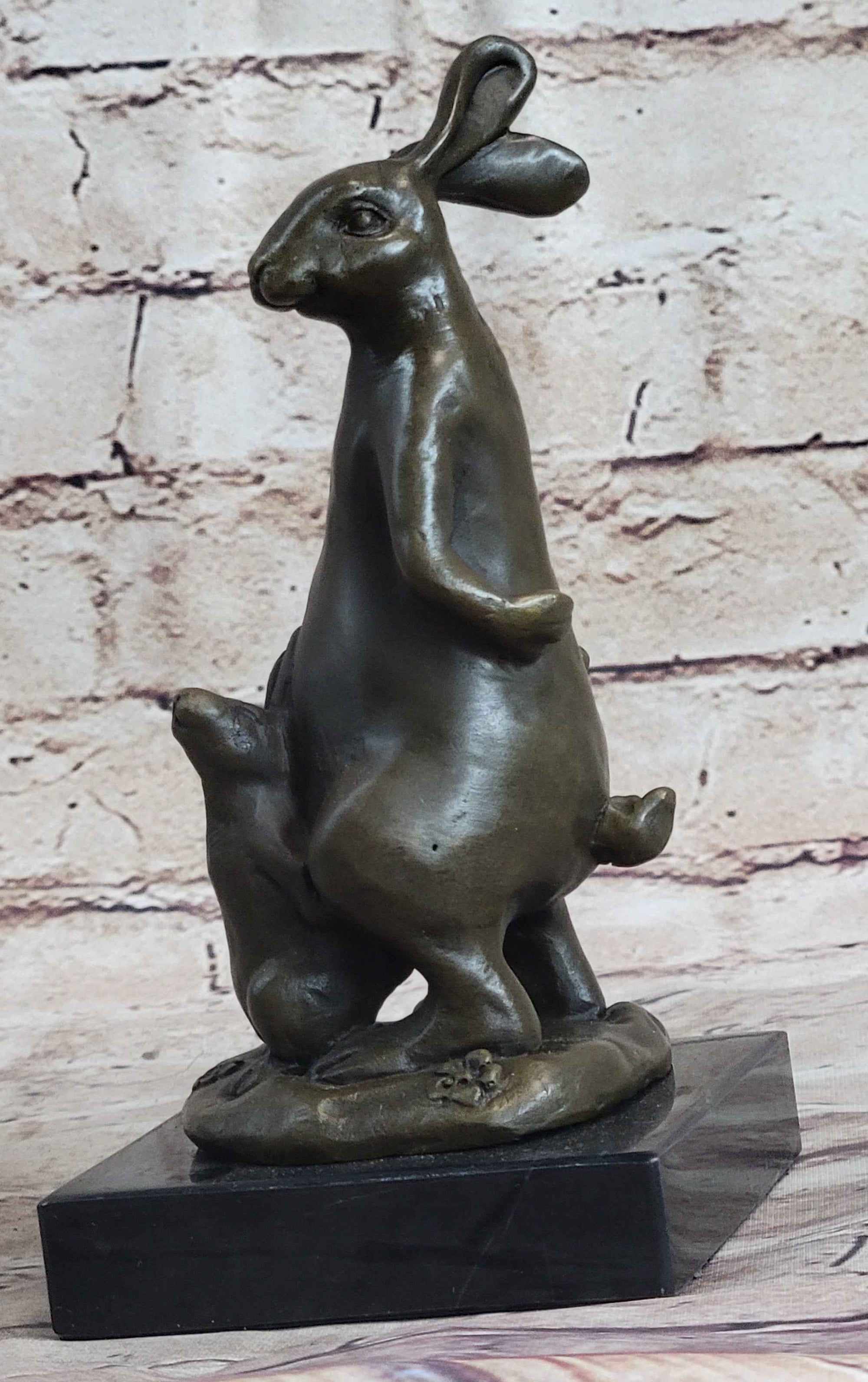Easter Bunnies Rabbits Bunny Rabbit Holding Basket of Eggs Bronze Sculpture Art