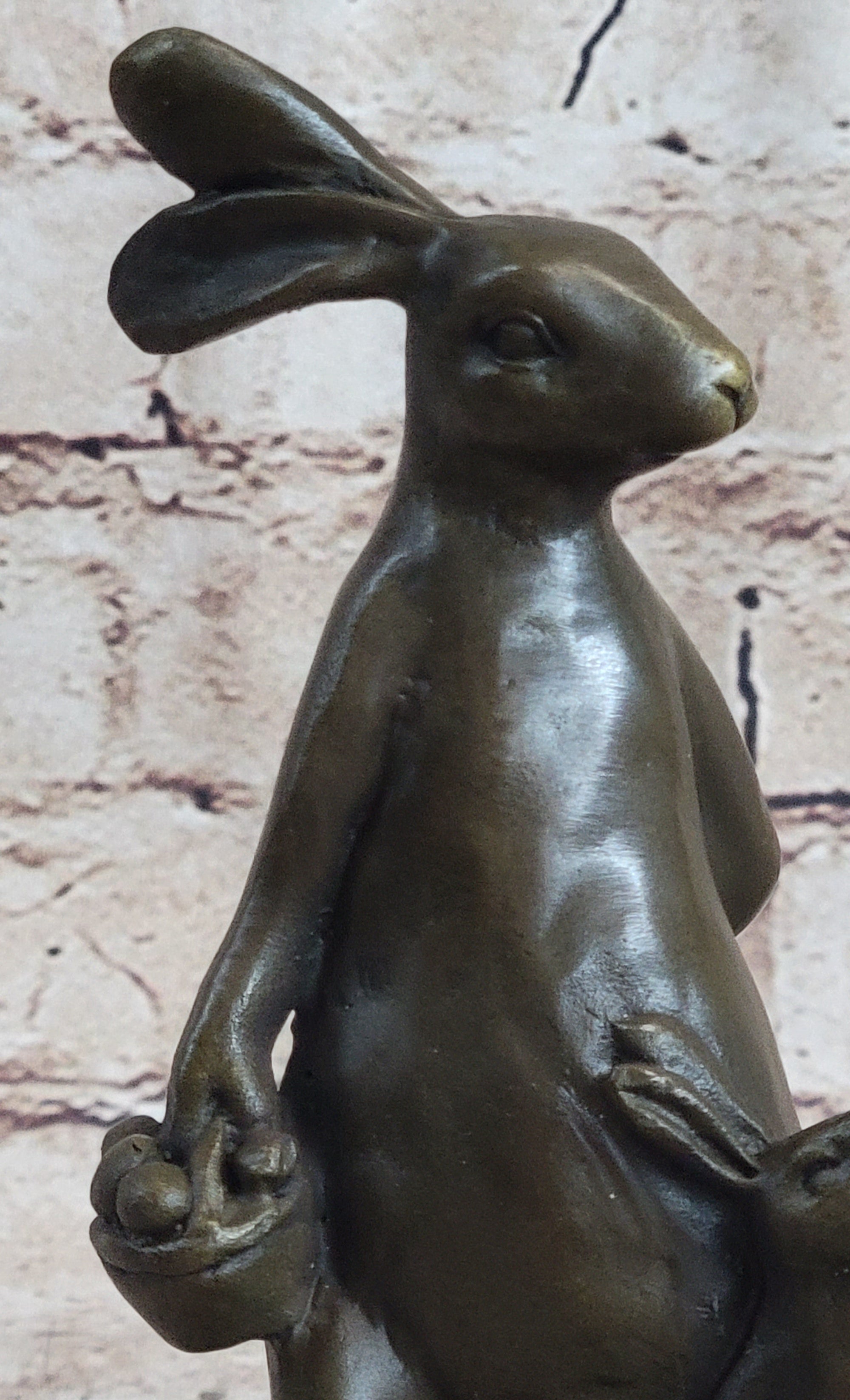 Easter Bunnies Rabbits Bunny Rabbit Holding Basket of Eggs Bronze Sculpture Art