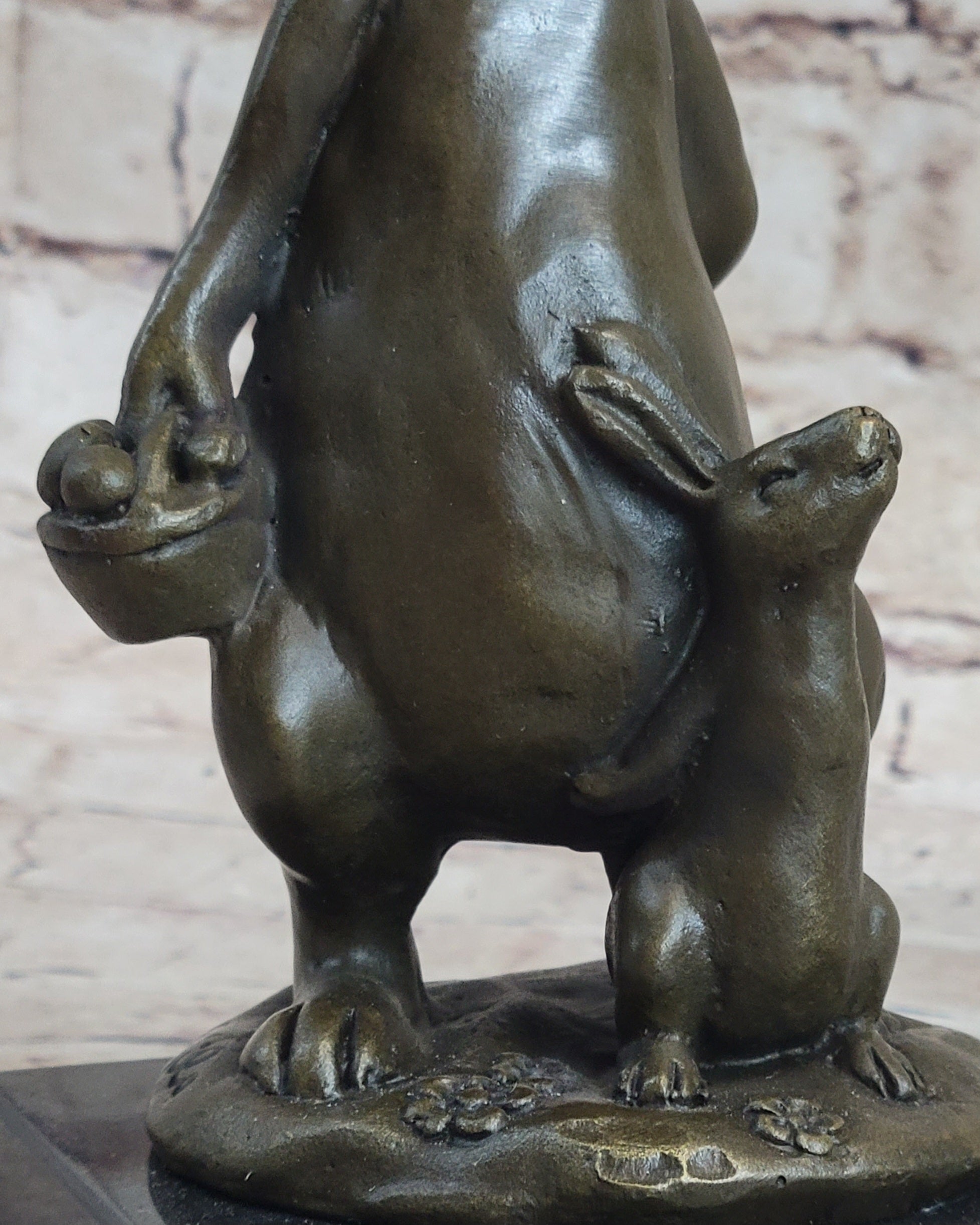 Easter Bunnies Rabbits Bunny Rabbit Holding Basket of Eggs Bronze Sculpture Art