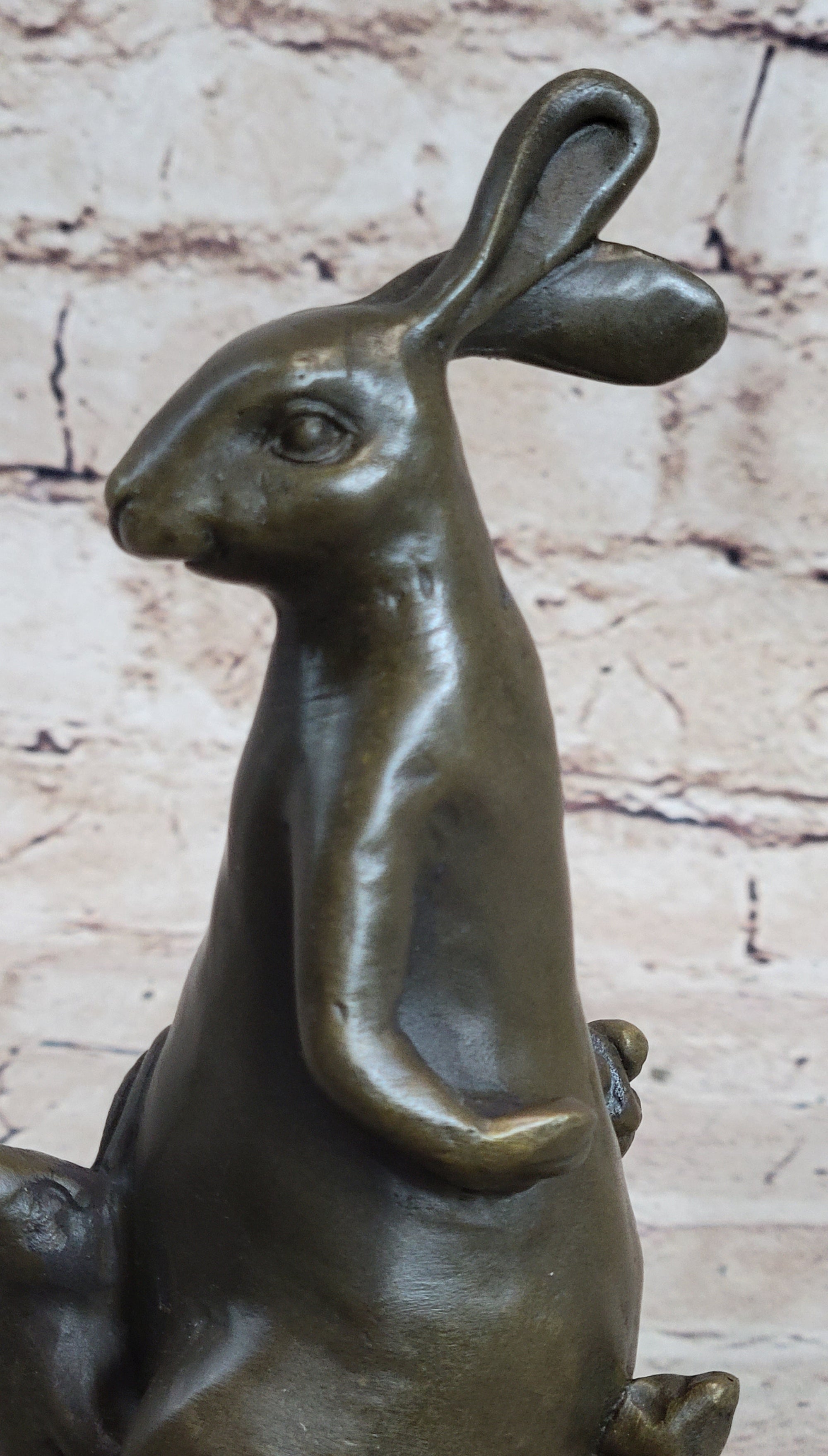 Easter Bunnies Rabbits Bunny Rabbit Holding Basket of Eggs Bronze Sculpture Art