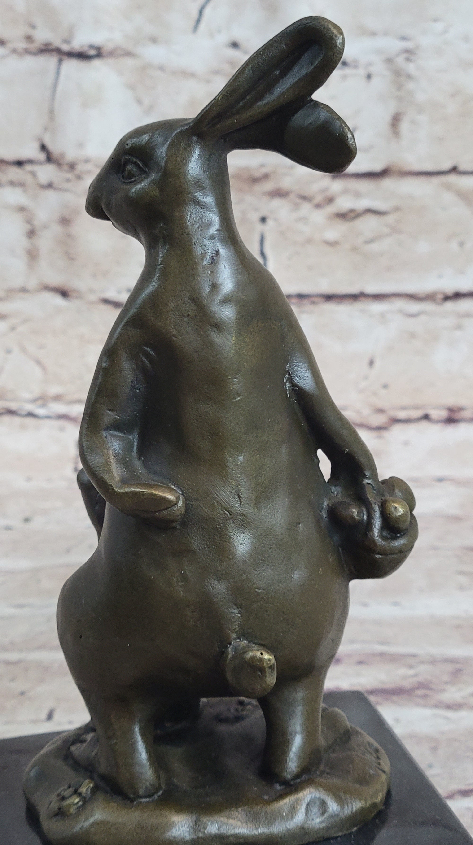 Easter Bunnies Rabbits Bunny Rabbit Holding Basket of Eggs Bronze Sculpture Art