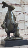 Easter Bunnies Rabbits Bunny Rabbit Holding Basket of Eggs Bronze Sculpture Art
