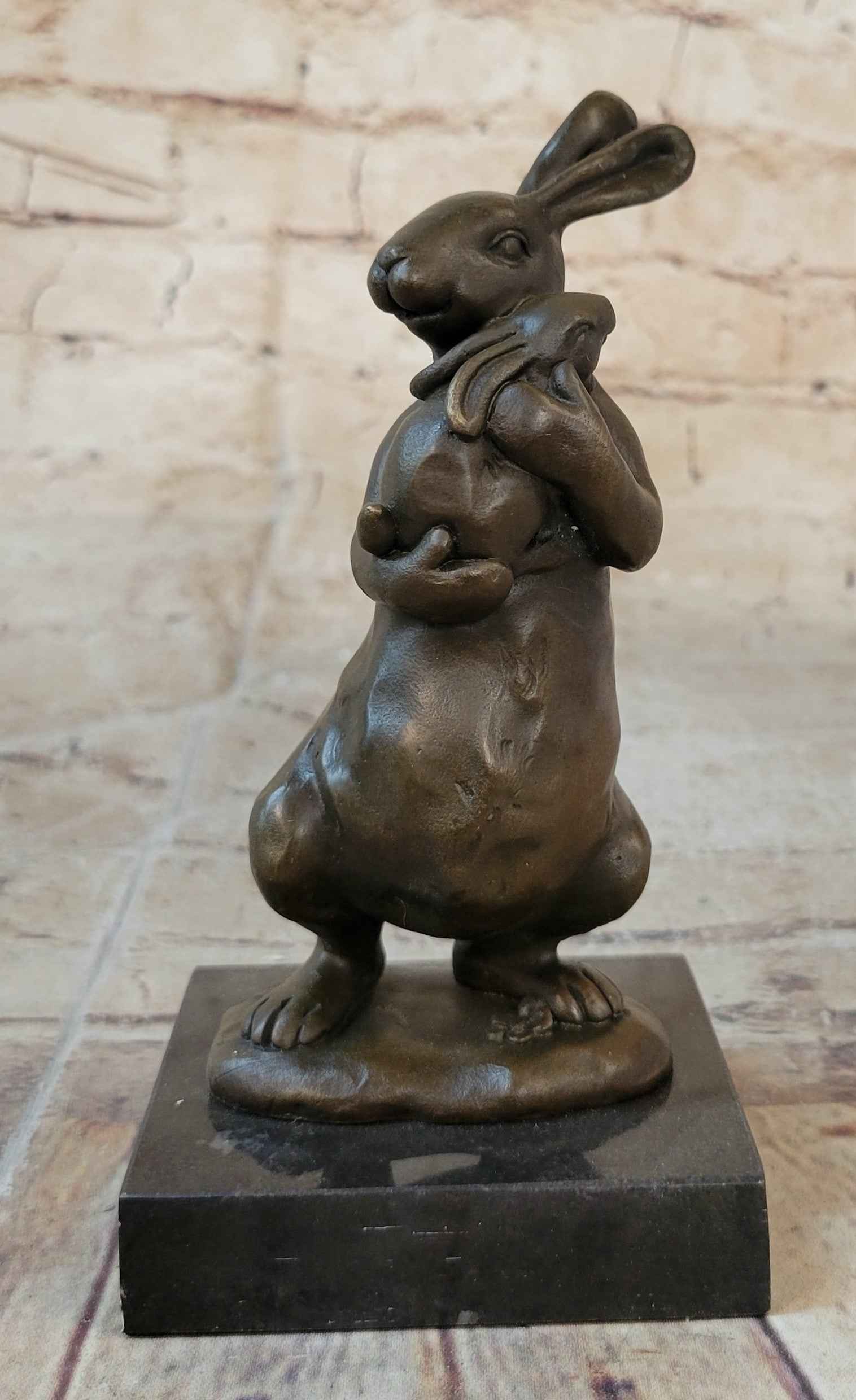 Bronze Sculpture Statue of Bunny Rabbit Holding Baby by Milo