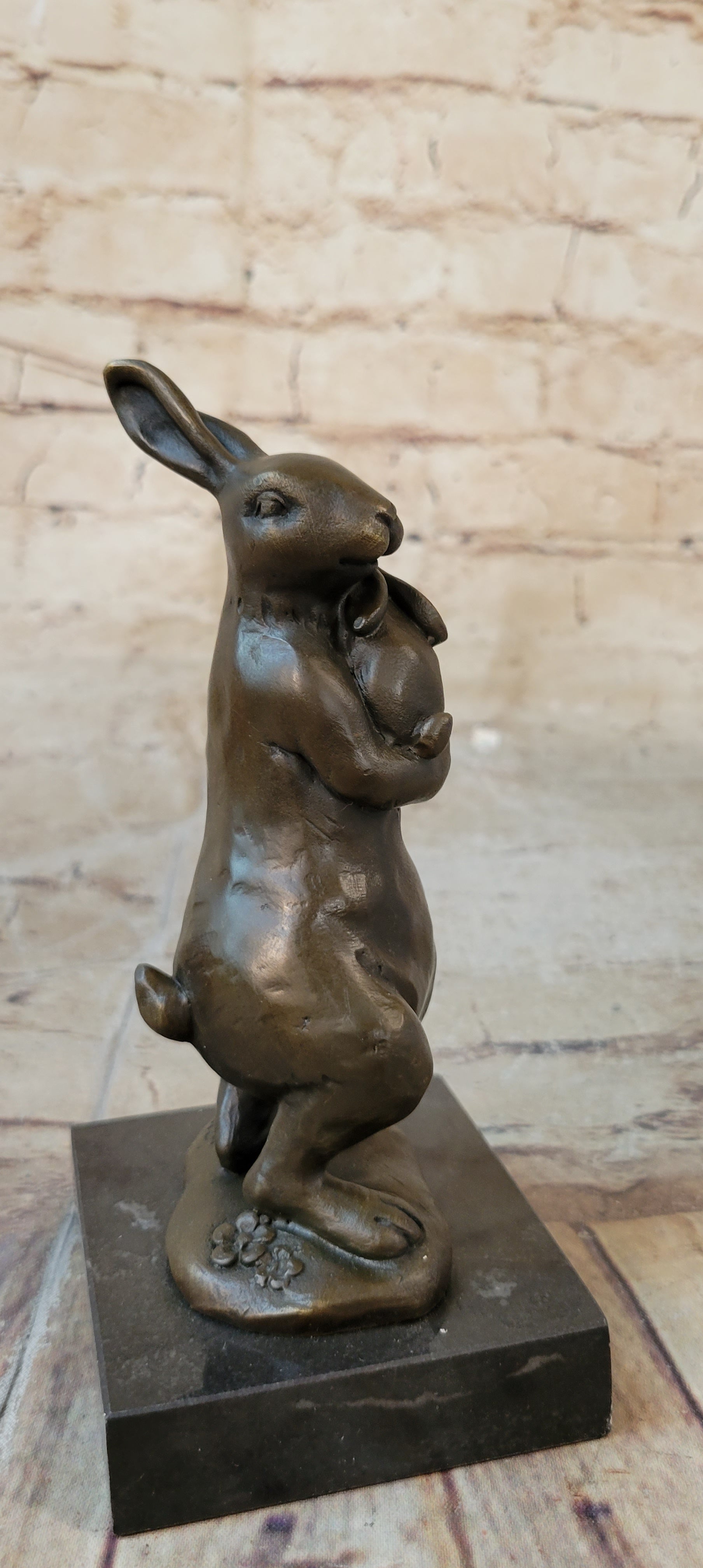 Bronze Sculpture Statue of Bunny Rabbit Holding Baby by Milo