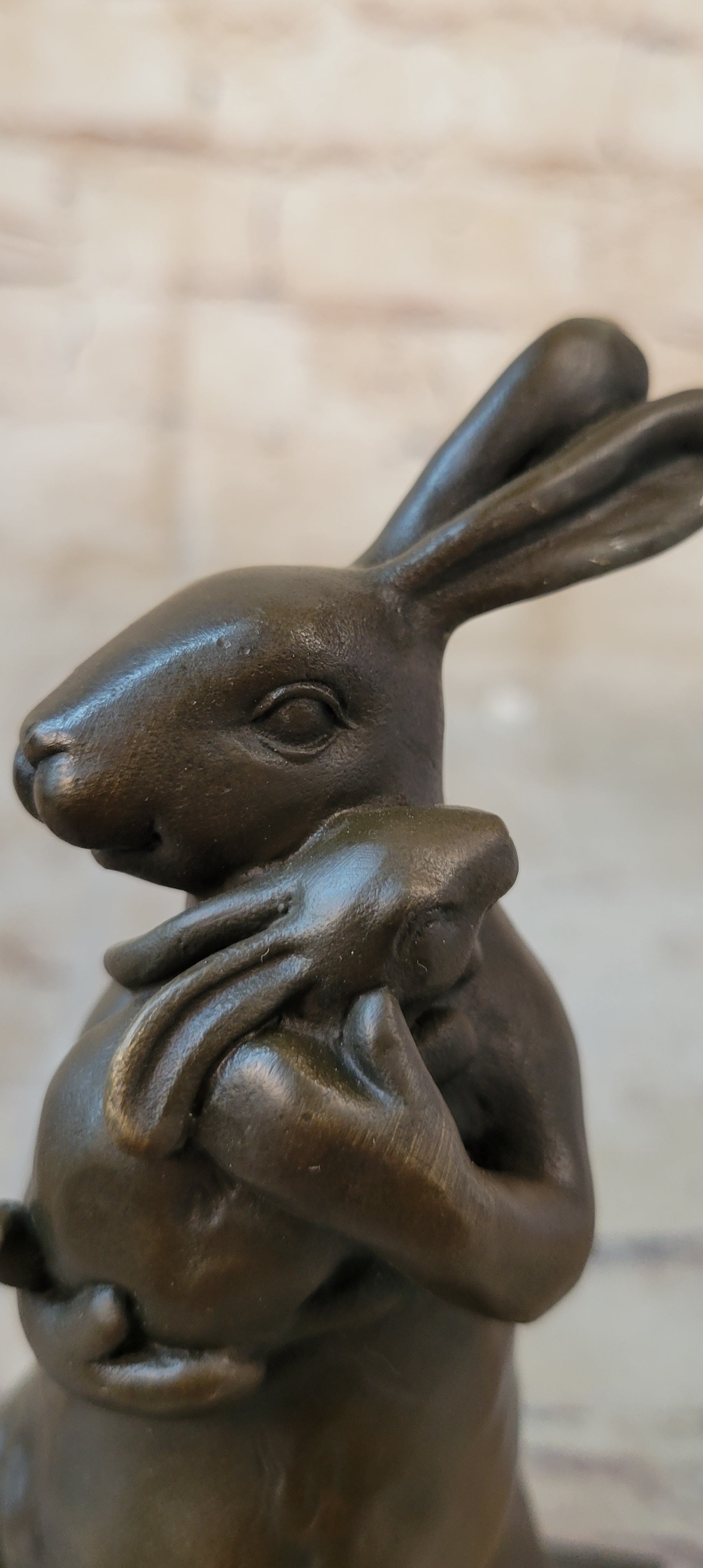 Bronze Sculpture Statue of Bunny Rabbit Holding Baby by Milo