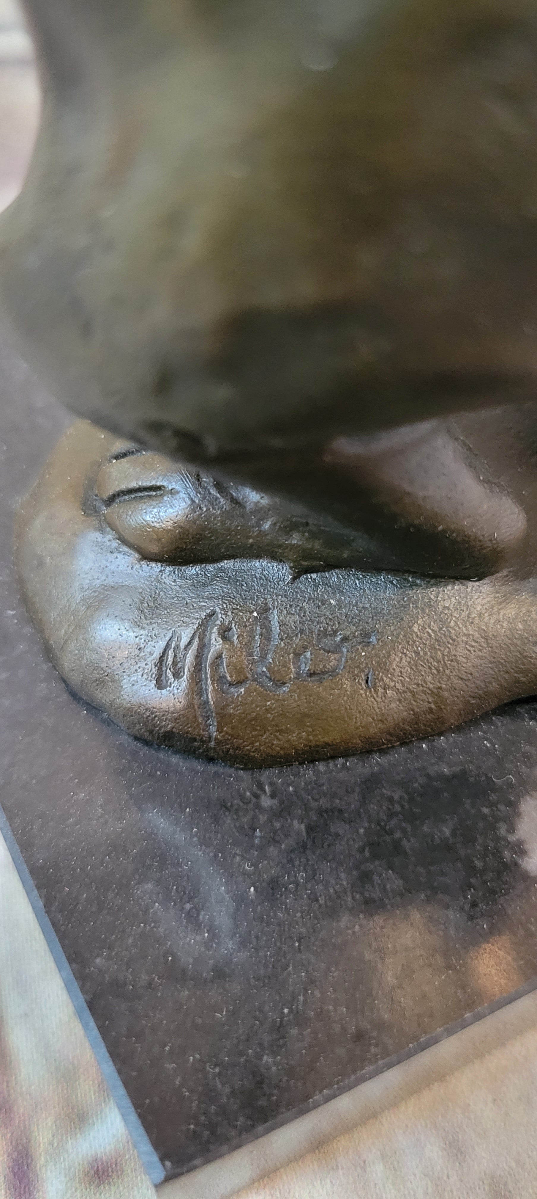 Bronze Sculpture Statue of Bunny Rabbit Holding Baby by Milo