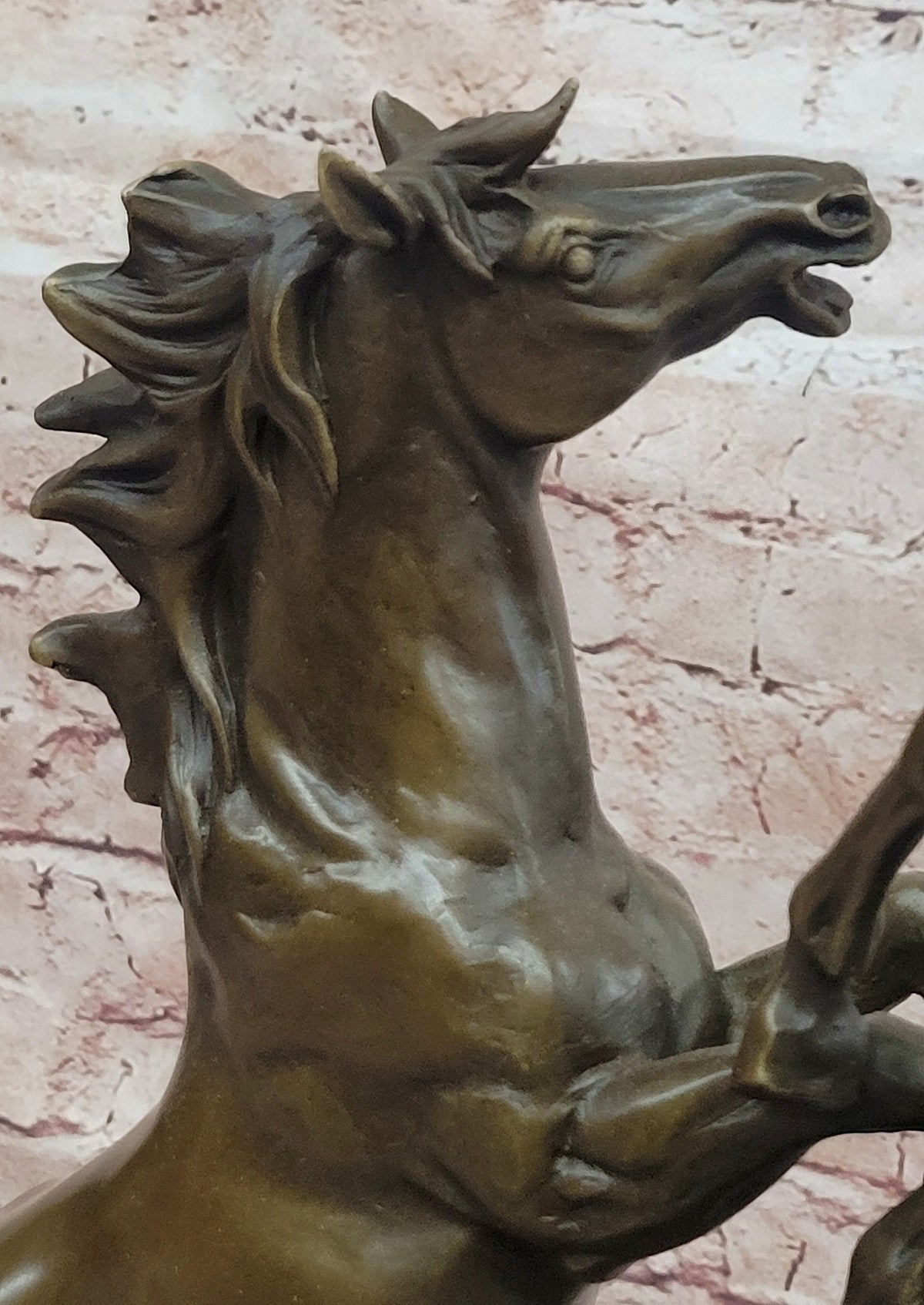 Classical Bronze Rearing Horses Sculpture in Dynamic Battle Pose with Marble Base