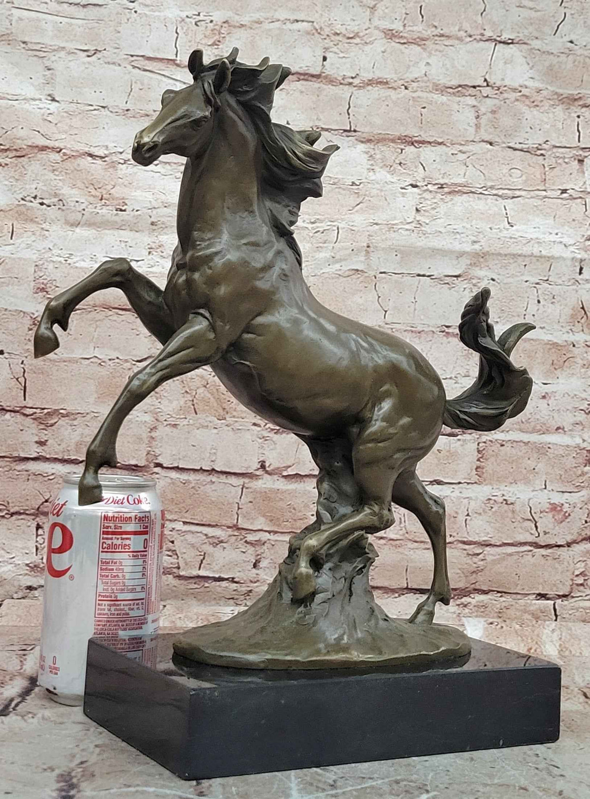 Rearing Horse Bronze Sculpture with Flowing Mane on Marble Base