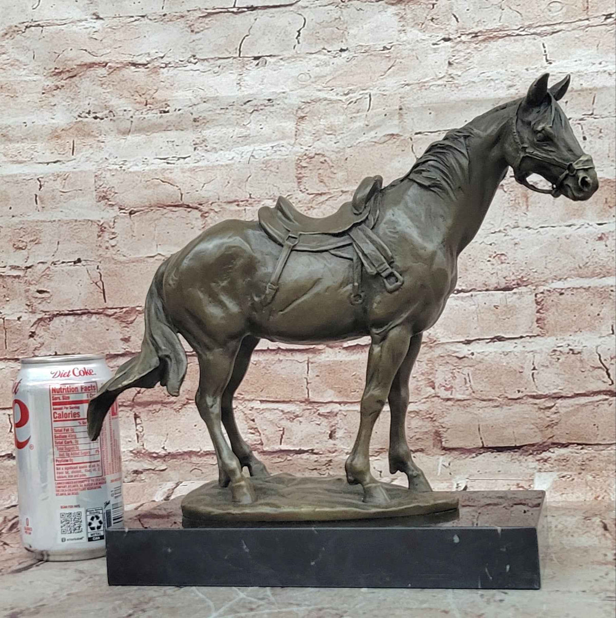 Classical Bronze Saddled Horse Sculpture with Marble Base