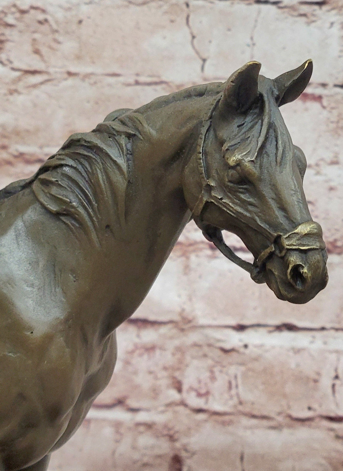 Classical Bronze Saddled Horse Sculpture with Marble Base