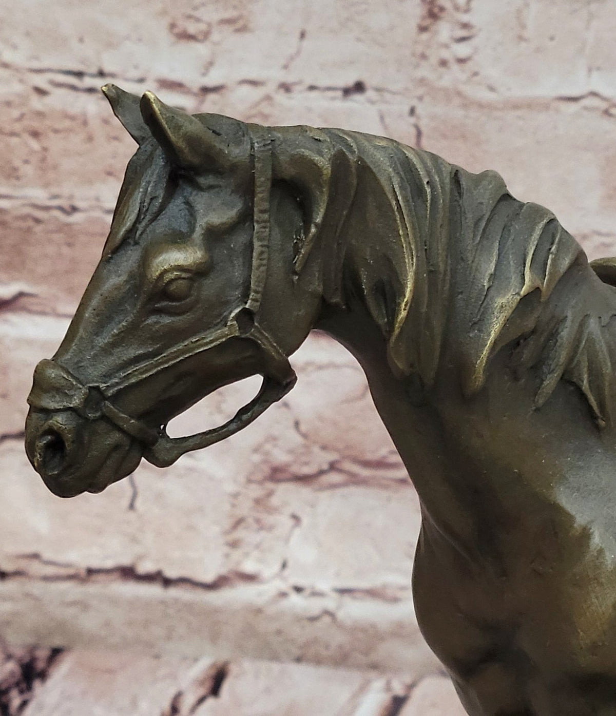 Classical Bronze Saddled Horse Sculpture with Marble Base