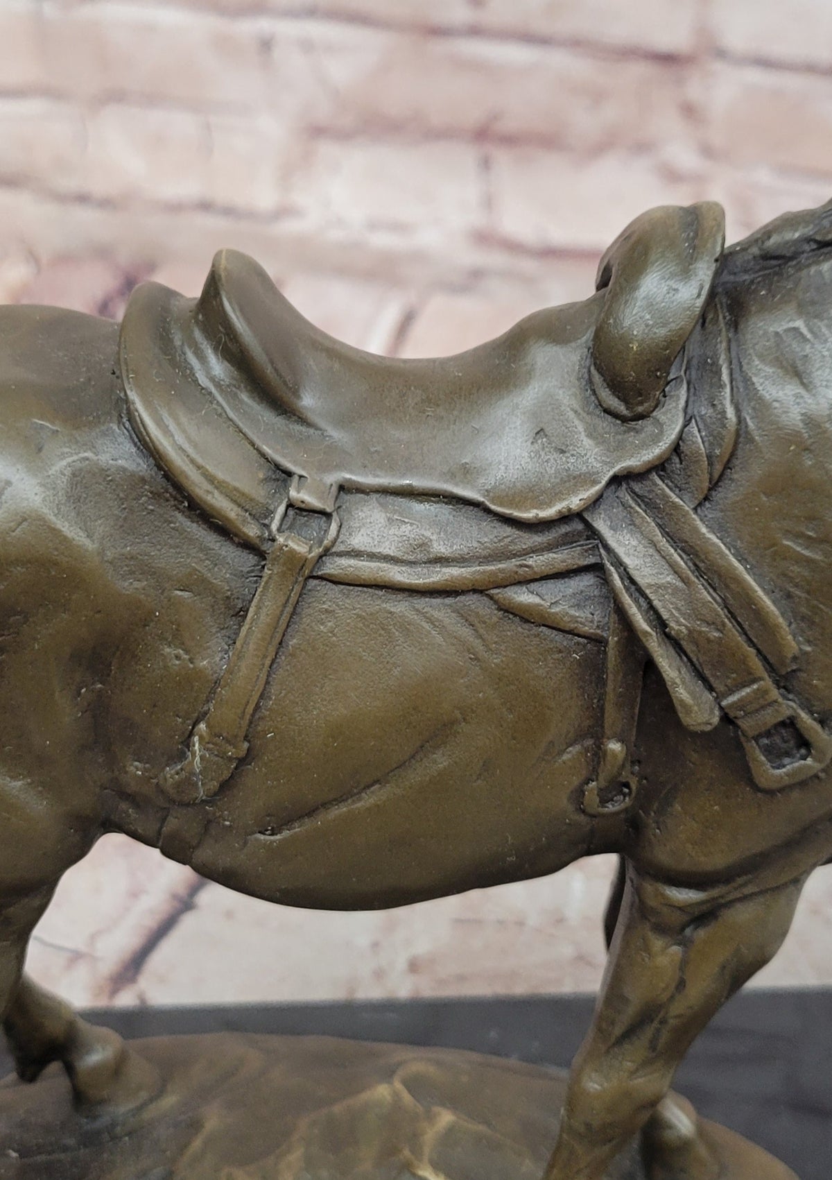 Classical Bronze Saddled Horse Sculpture with Marble Base