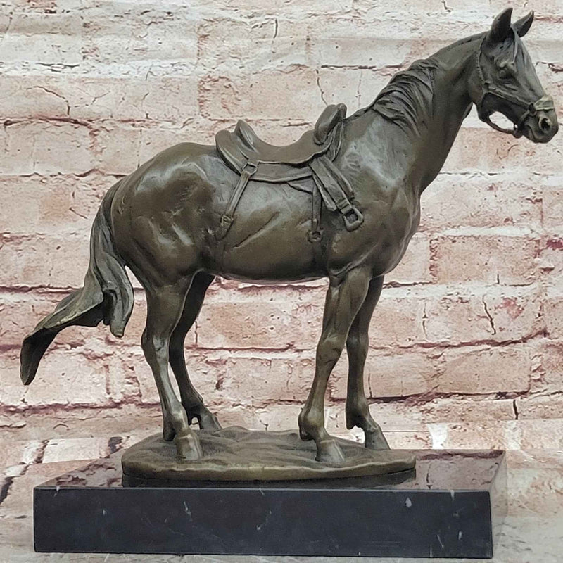 Classical Bronze Saddled Horse Sculpture with Marble Base