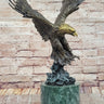 Bronze Bald Eagle Sculpture with Outstretched Wings on Green Marble Base by Milo