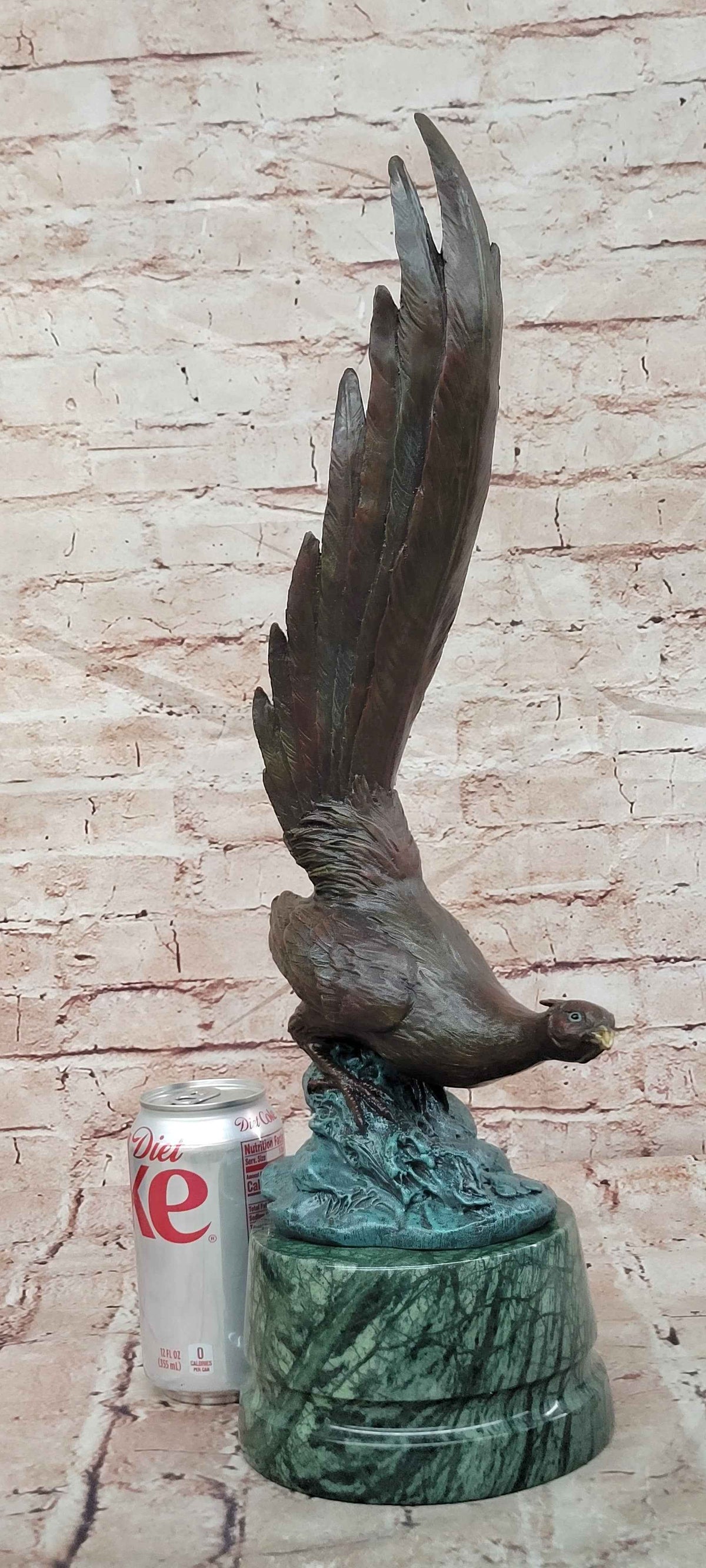 Pheasant Game Bird with Dramatic Plumage Bronze Sculpture on Marble base