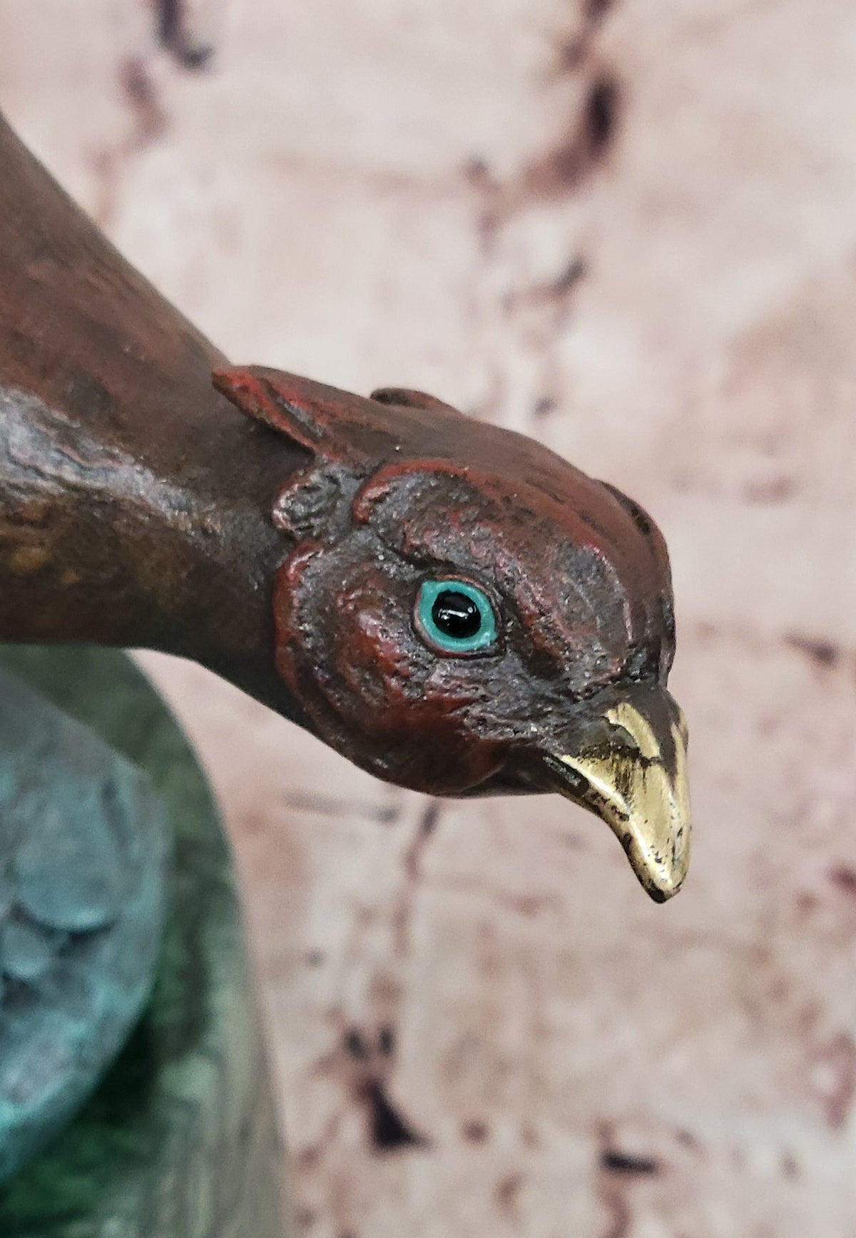 Pheasant Game Bird with Dramatic Plumage Bronze Sculpture on Marble base