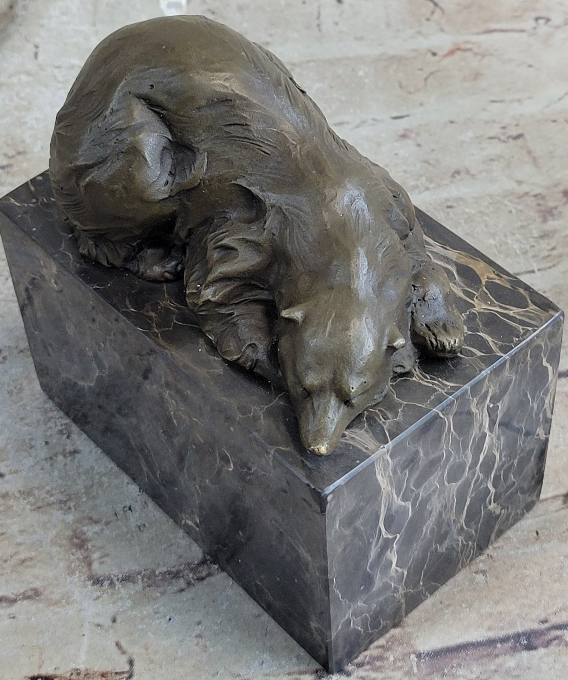 Signed Original Milo Polar Bear Bronze Sculpture Marble Base Figurine Figure Art