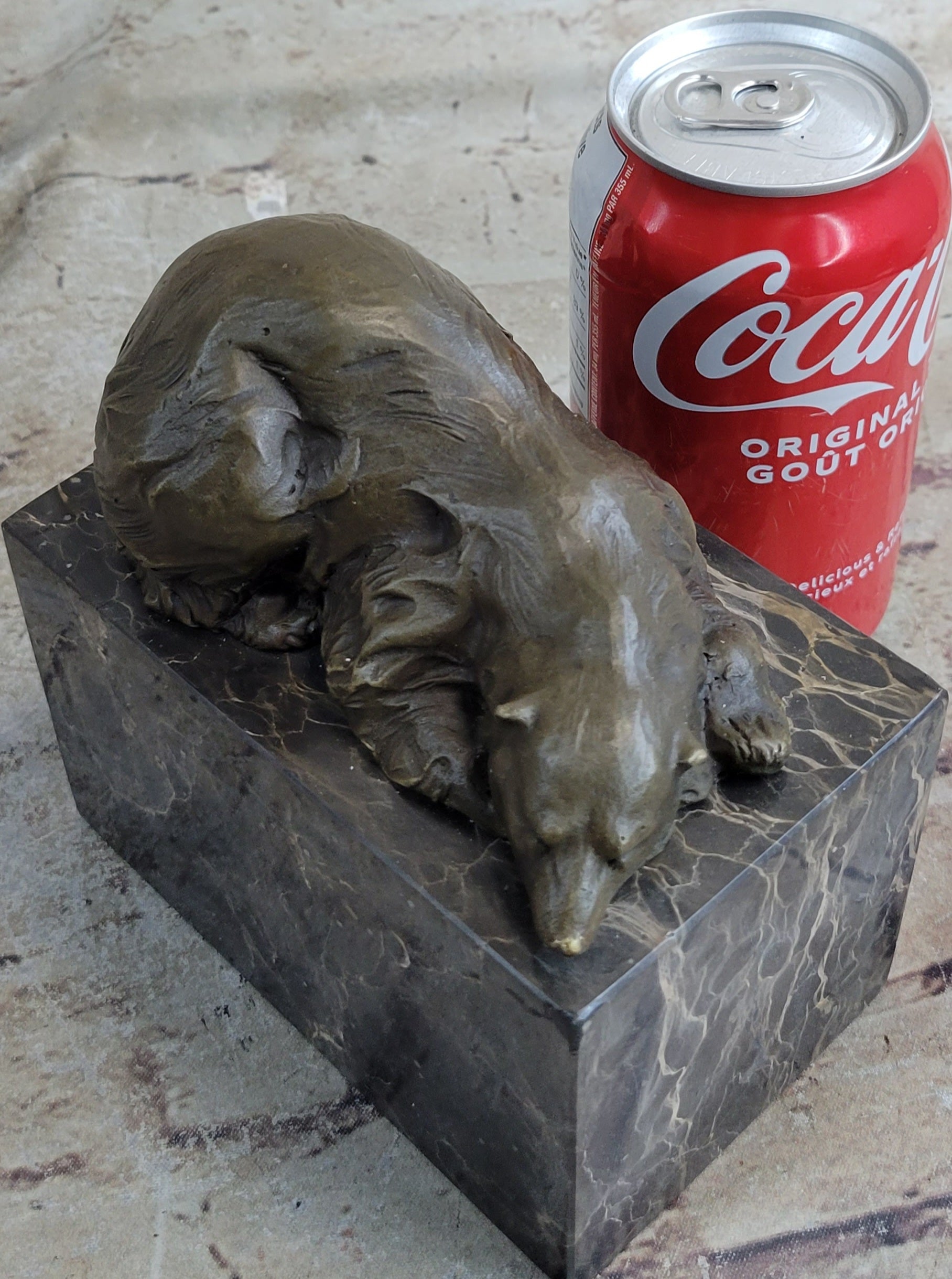 Signed Original Milo Polar Bear Bronze Sculpture Marble Base Figurine Figure Art