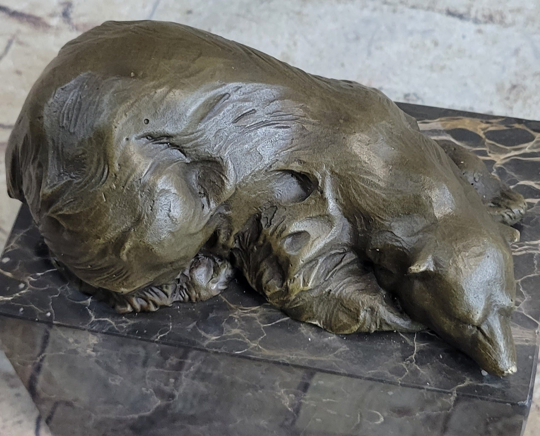 Signed Original Milo Polar Bear Bronze Sculpture Marble Base Figurine Figure Art