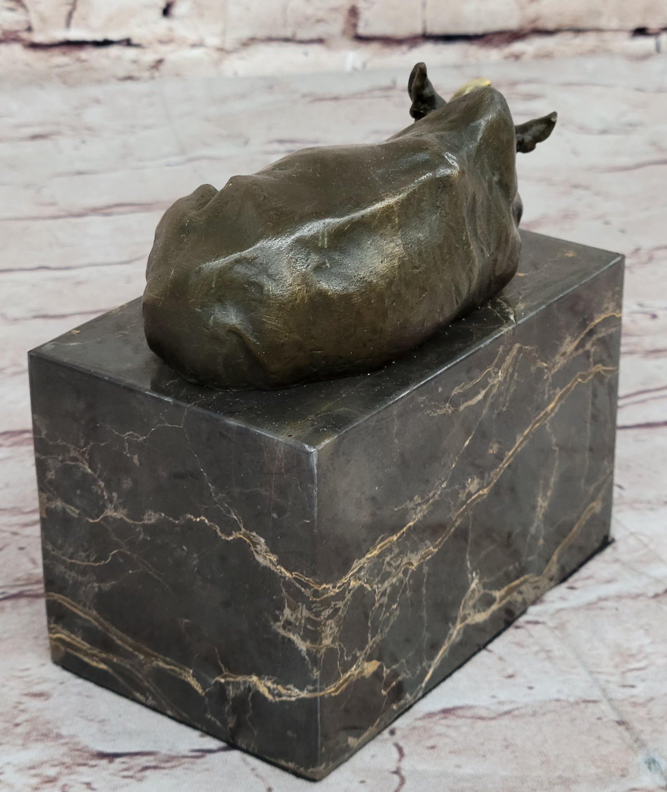 Rhinoceros Rhino Bookend Bronze Sculpture Figurine Lost Wax Casting on Marble Base