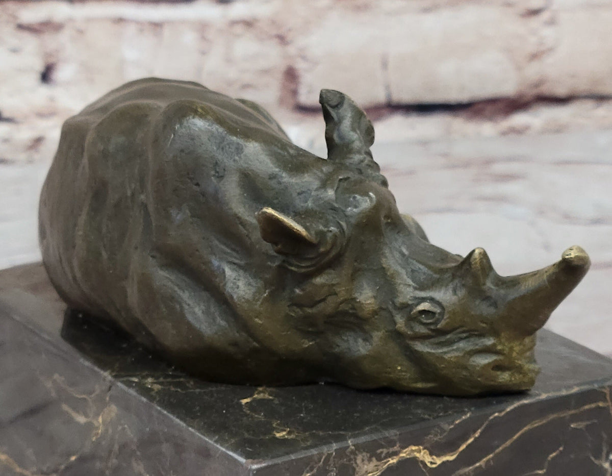 Rhinoceros Rhino Bookend Bronze Sculpture Figurine Lost Wax Casting on Marble Base