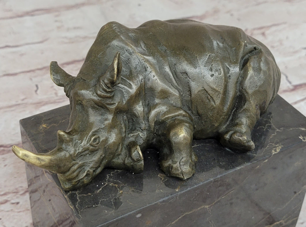 Rhinoceros Rhino Bookend Bronze Sculpture Figurine Lost Wax Casting on Marble Base