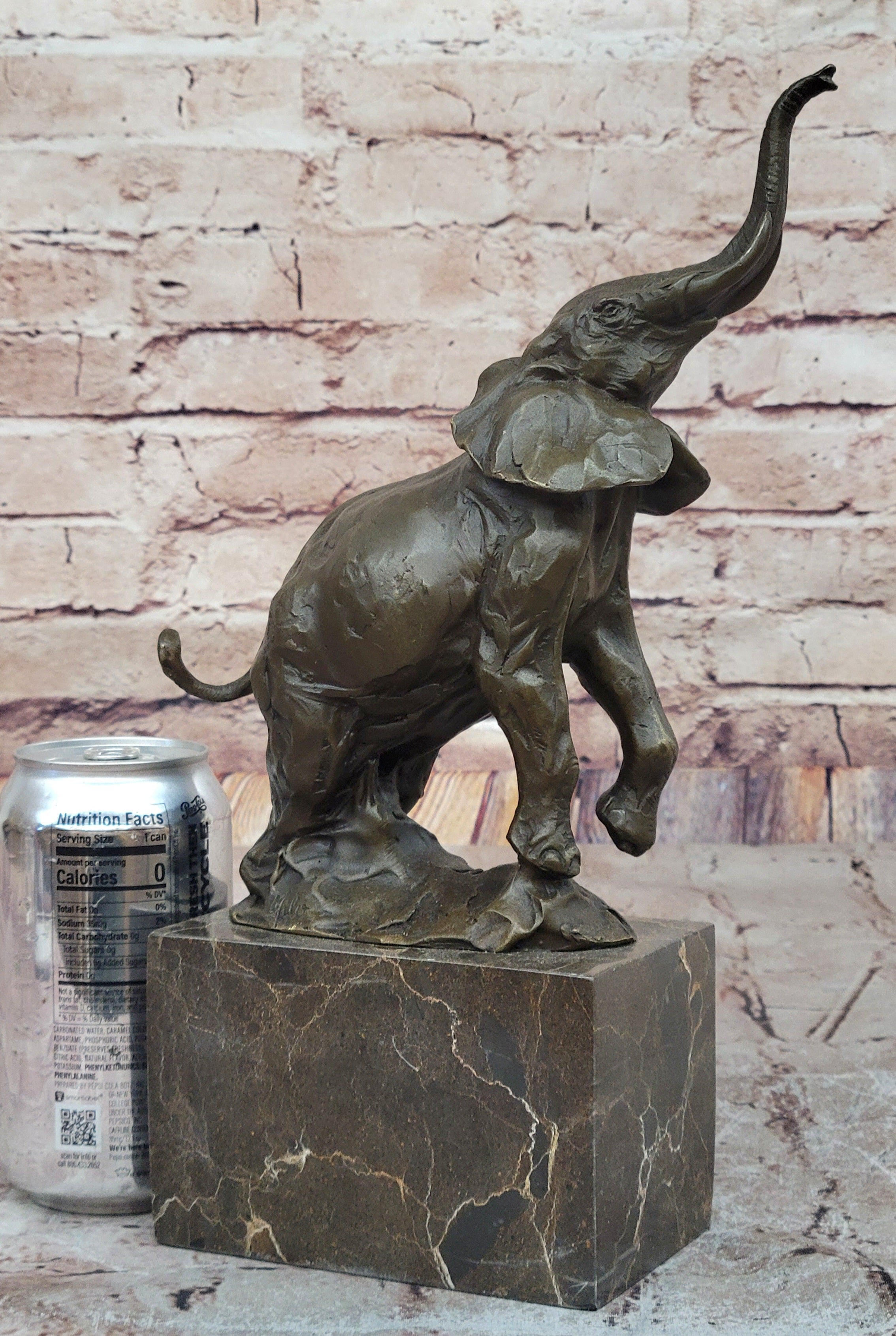 Elephant Standing on Hind Legs Bronze Figure Statue Sculpture Signed Art on Marble Base