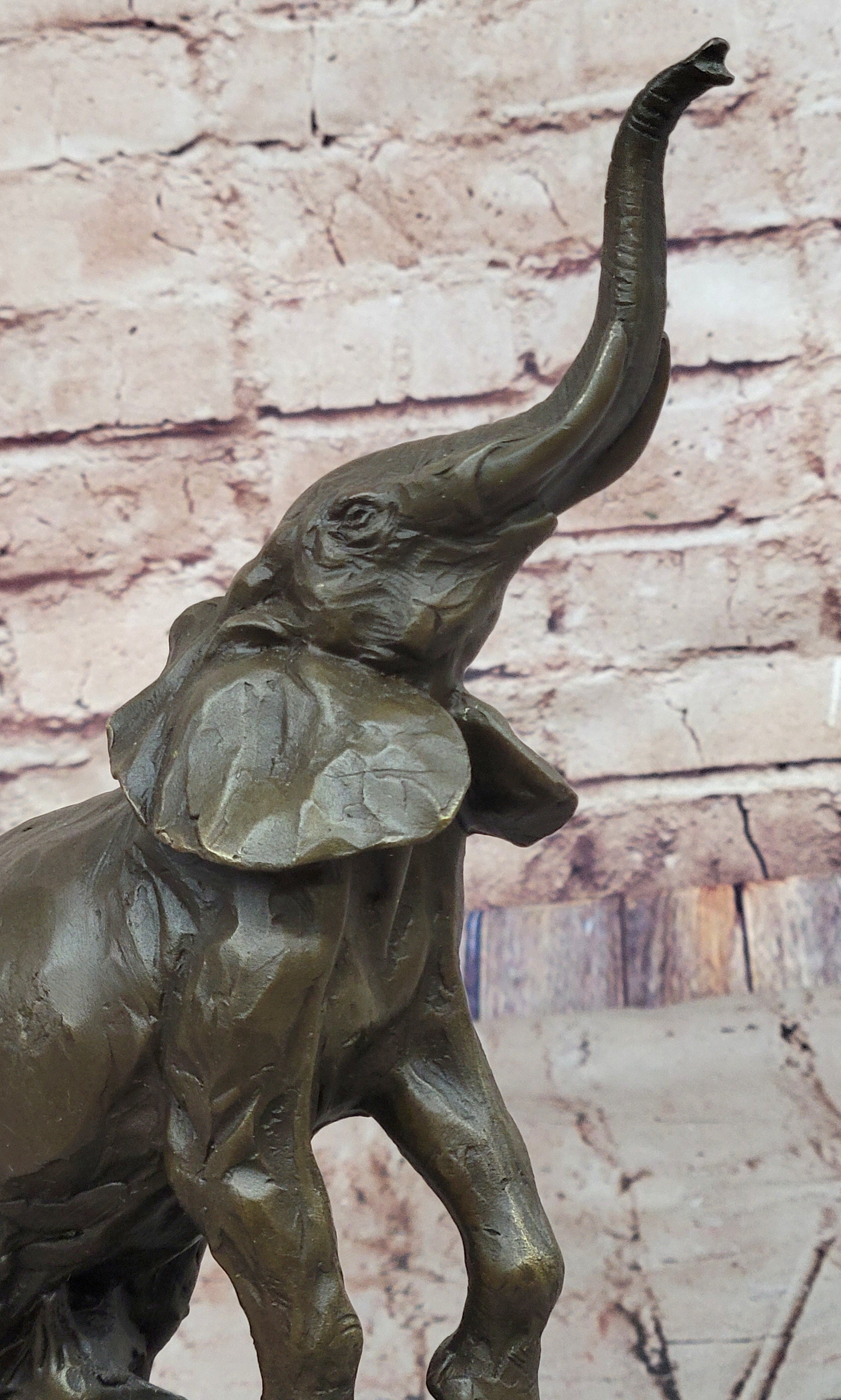 Elephant Standing on Hind Legs Bronze Figure Statue Sculpture Signed Art on Marble Base