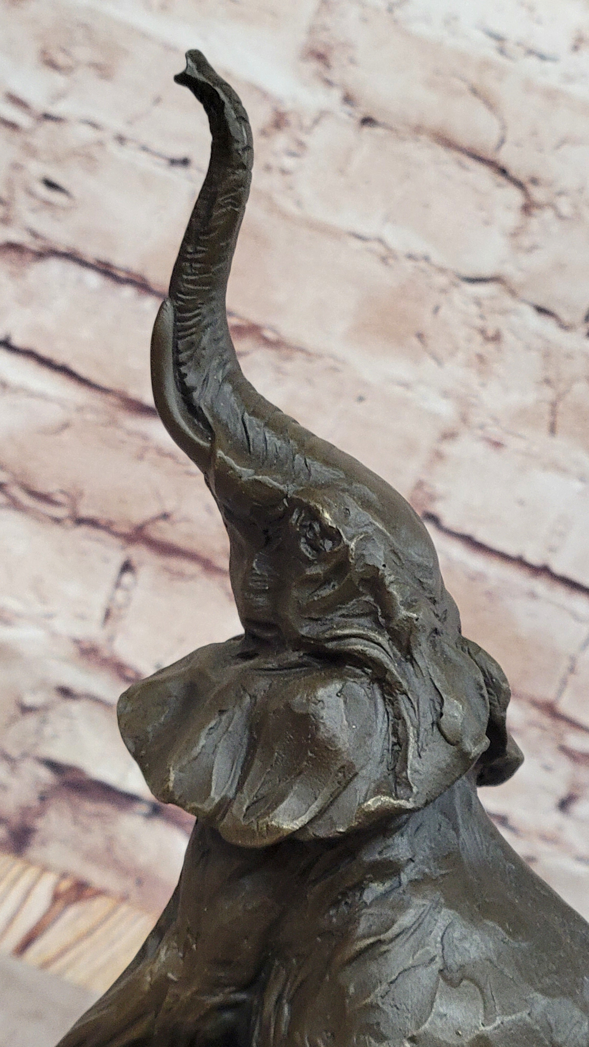 Elephant Standing on Hind Legs Bronze Figure Statue Sculpture Signed Art on Marble Base