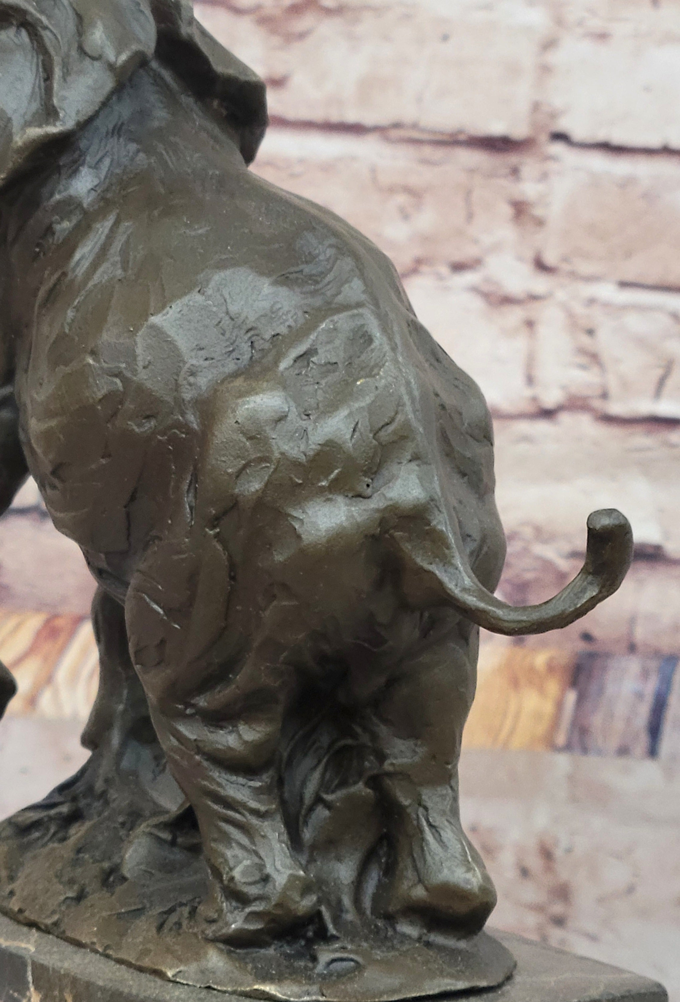 Elephant Standing on Hind Legs Bronze Figure Statue Sculpture Signed Art on Marble Base
