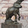 Elephant Standing on Hind Legs Bronze Figure Statue Sculpture Signed Art on Marble Base