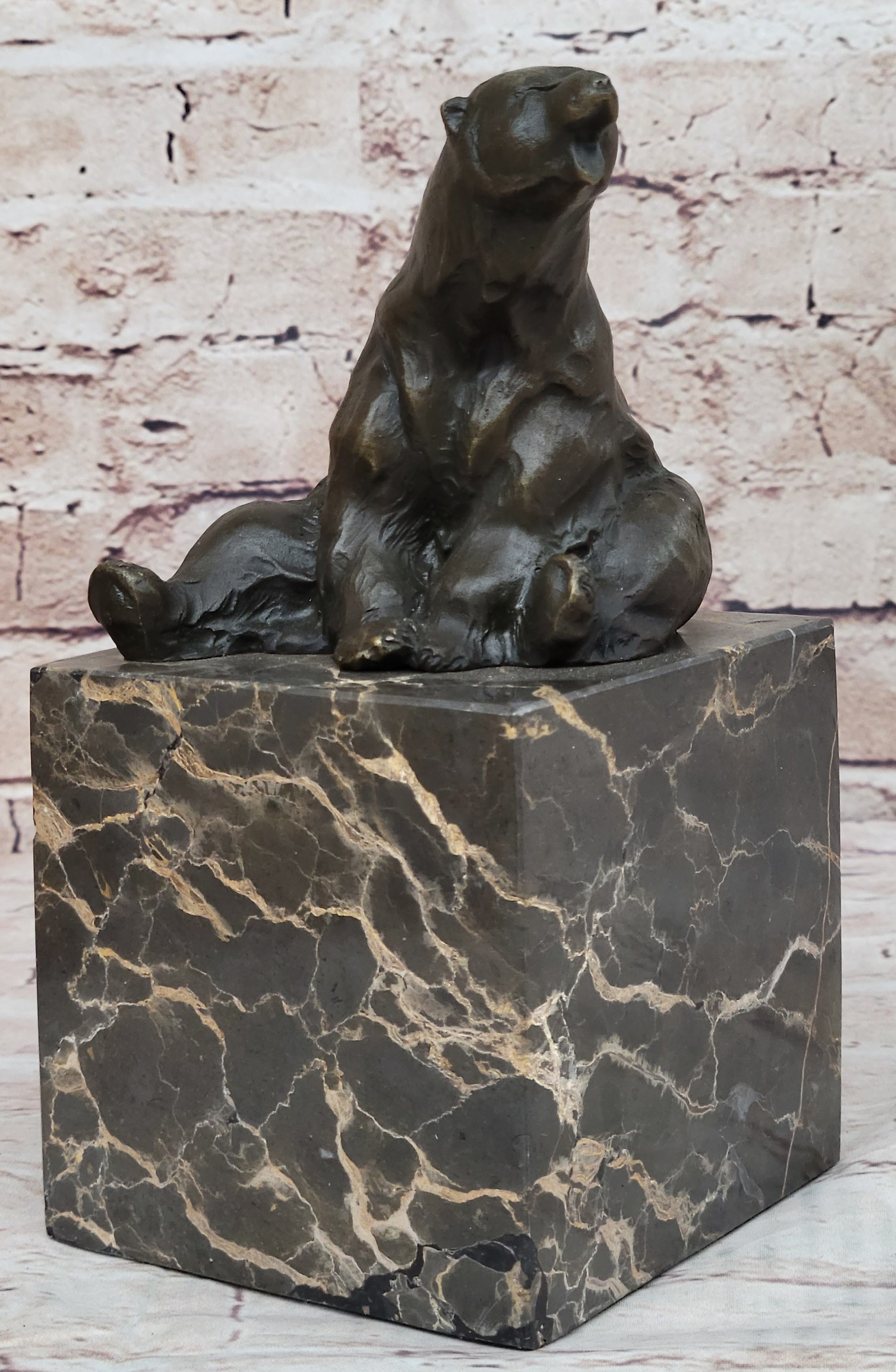 Art Deco Stylish Polar Bear Bronze Sculpture Marble Base Figurine Figure Hotcast