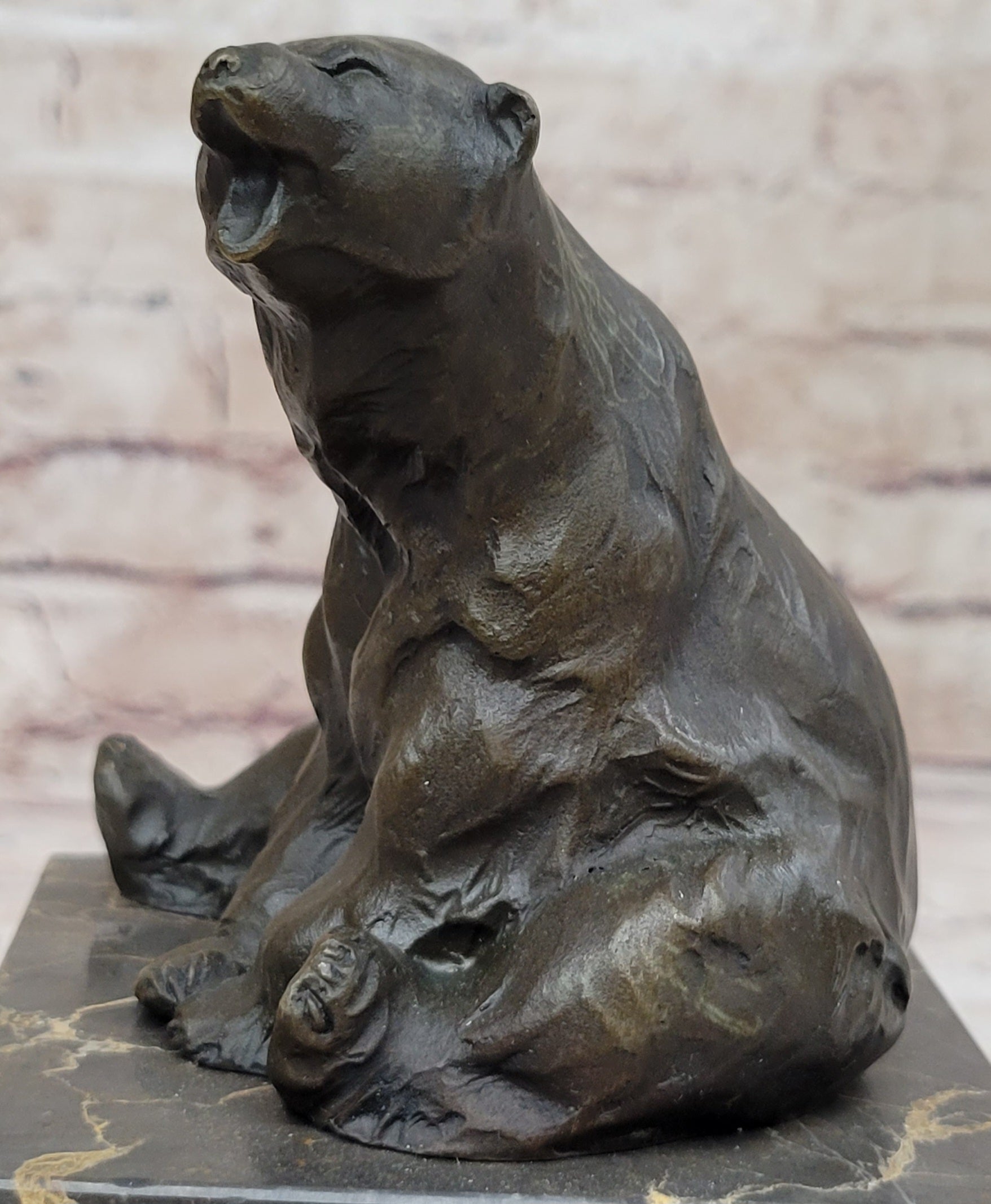 Art Deco Stylish Polar Bear Bronze Sculpture Marble Base Figurine Figure Hotcast