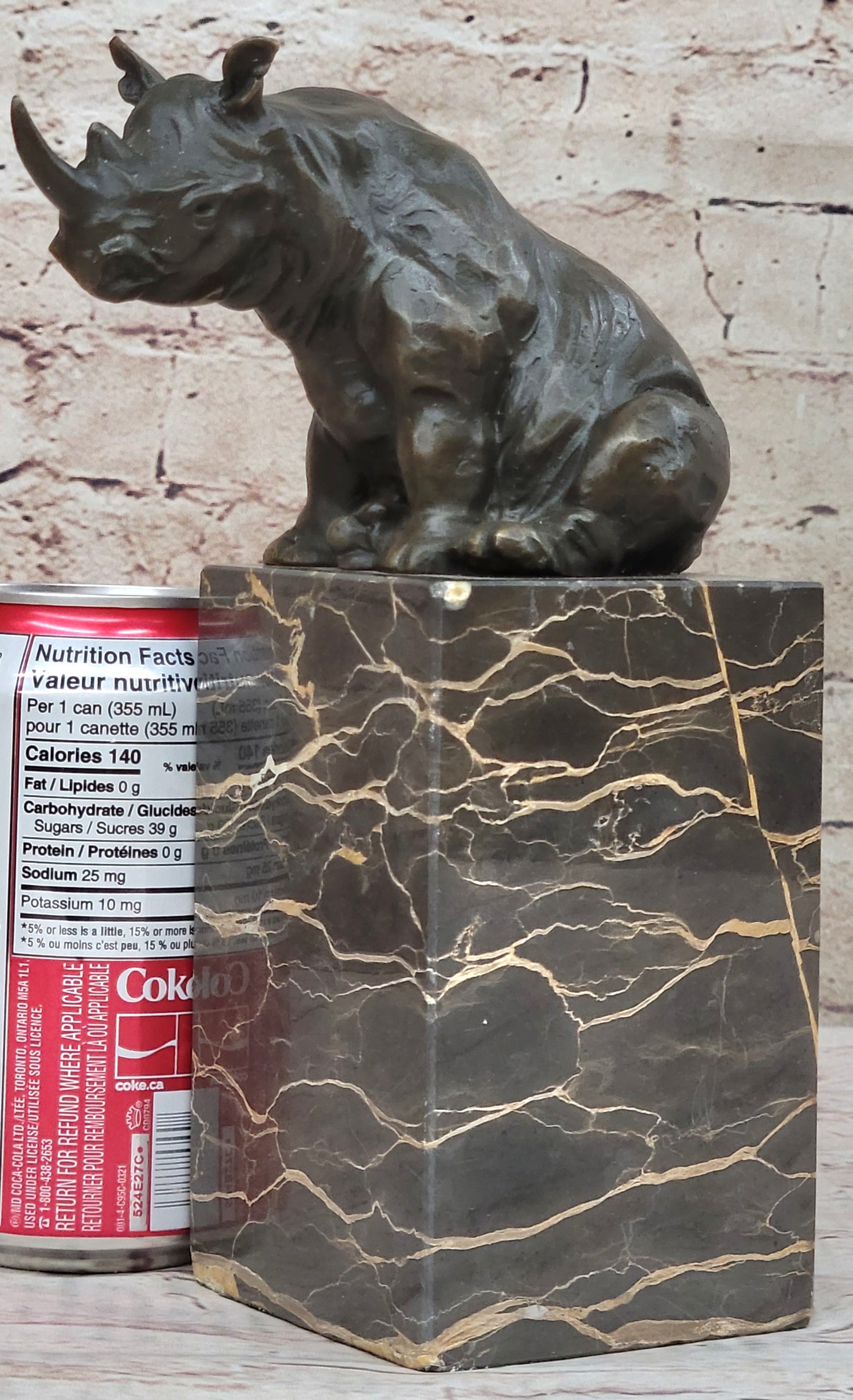 Signed Milo African Rhinoceros Rhino Bronze Figurine Sculpture Statue on Marble Base