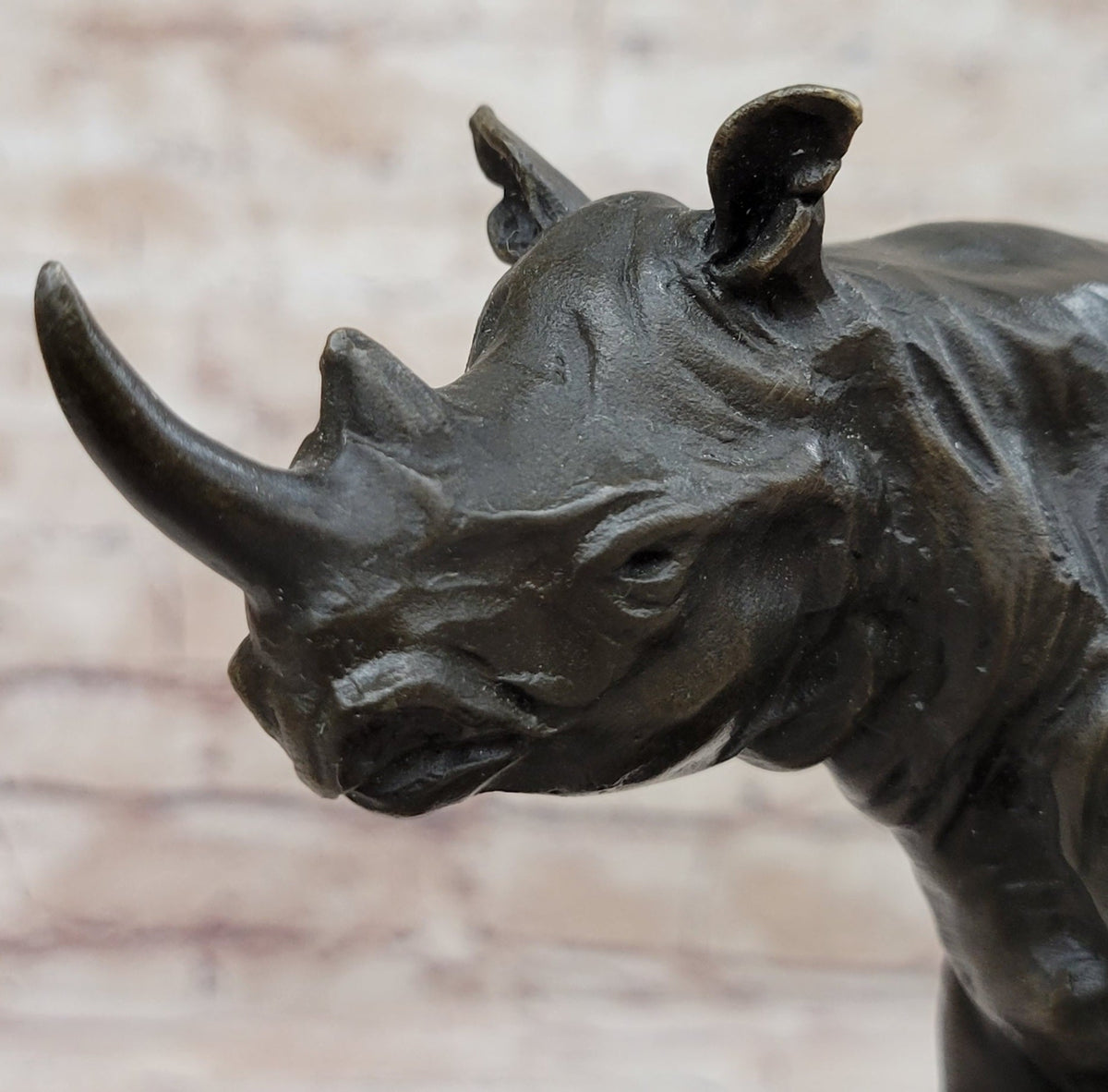 Signed Milo African Rhinoceros Rhino Bronze Figurine Sculpture Statue on Marble Base