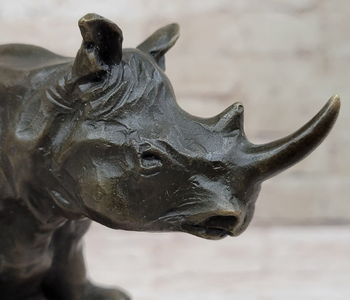 Signed Milo African Rhinoceros Rhino Bronze Figurine Sculpture Statue on Marble Base
