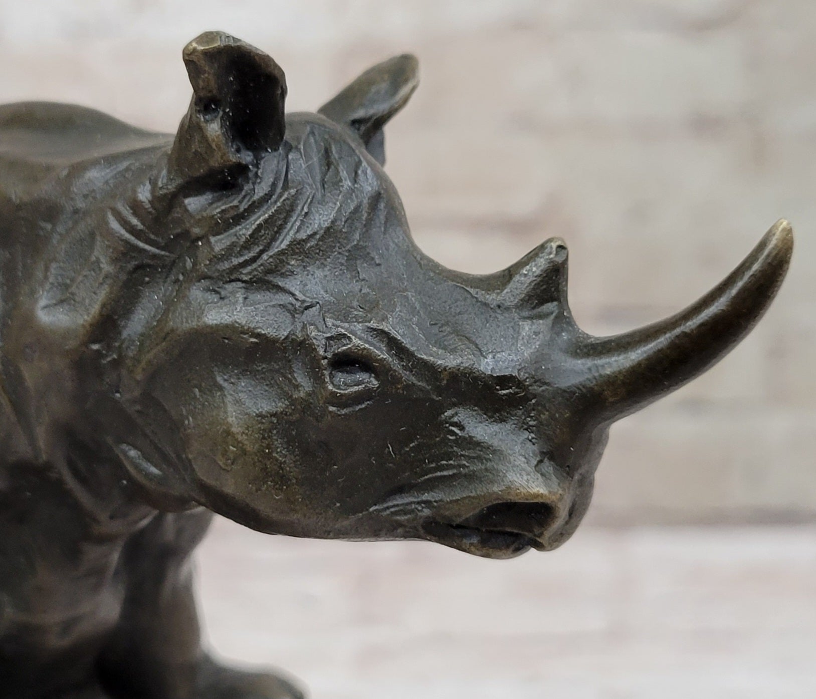 Signed Milo African Rhinoceros Rhino Bronze Figurine Sculpture Statue on Marble Base