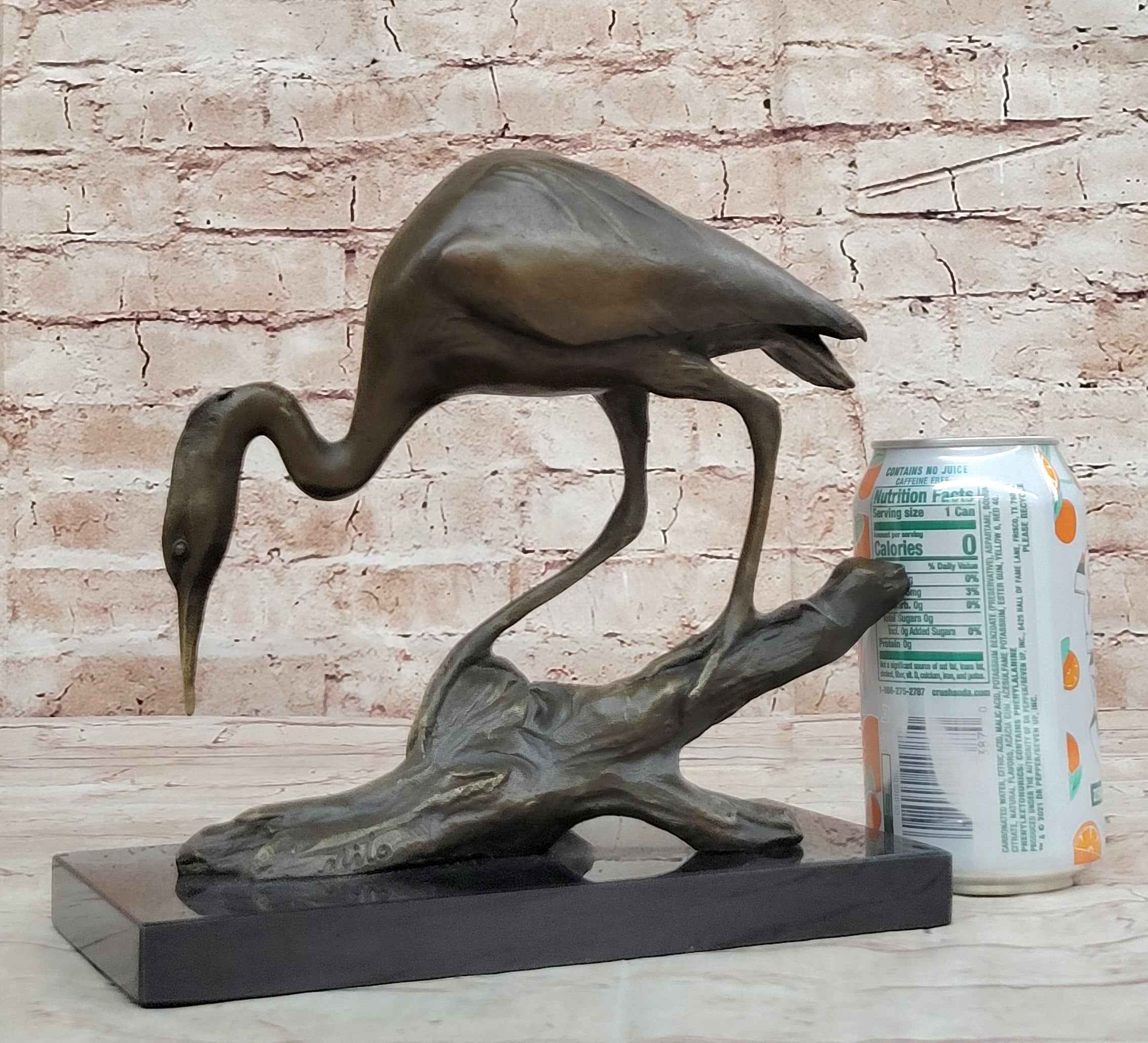 Crane Stork Egret Heron Water Bird Bronze Statue Sculpture Original Art on Marble Base