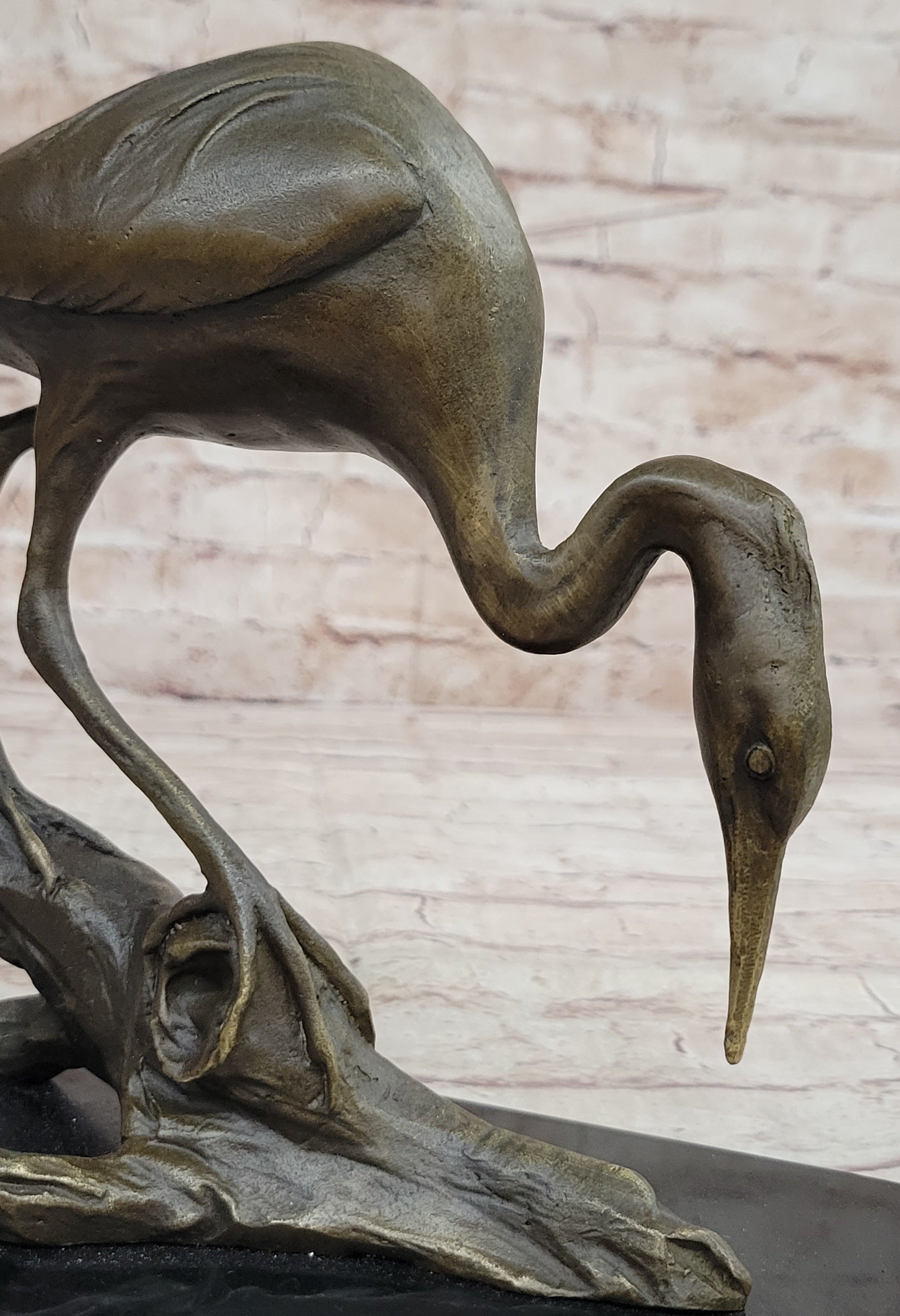 Crane Stork Egret Heron Water Bird Bronze Statue Sculpture Original Art on Marble Base