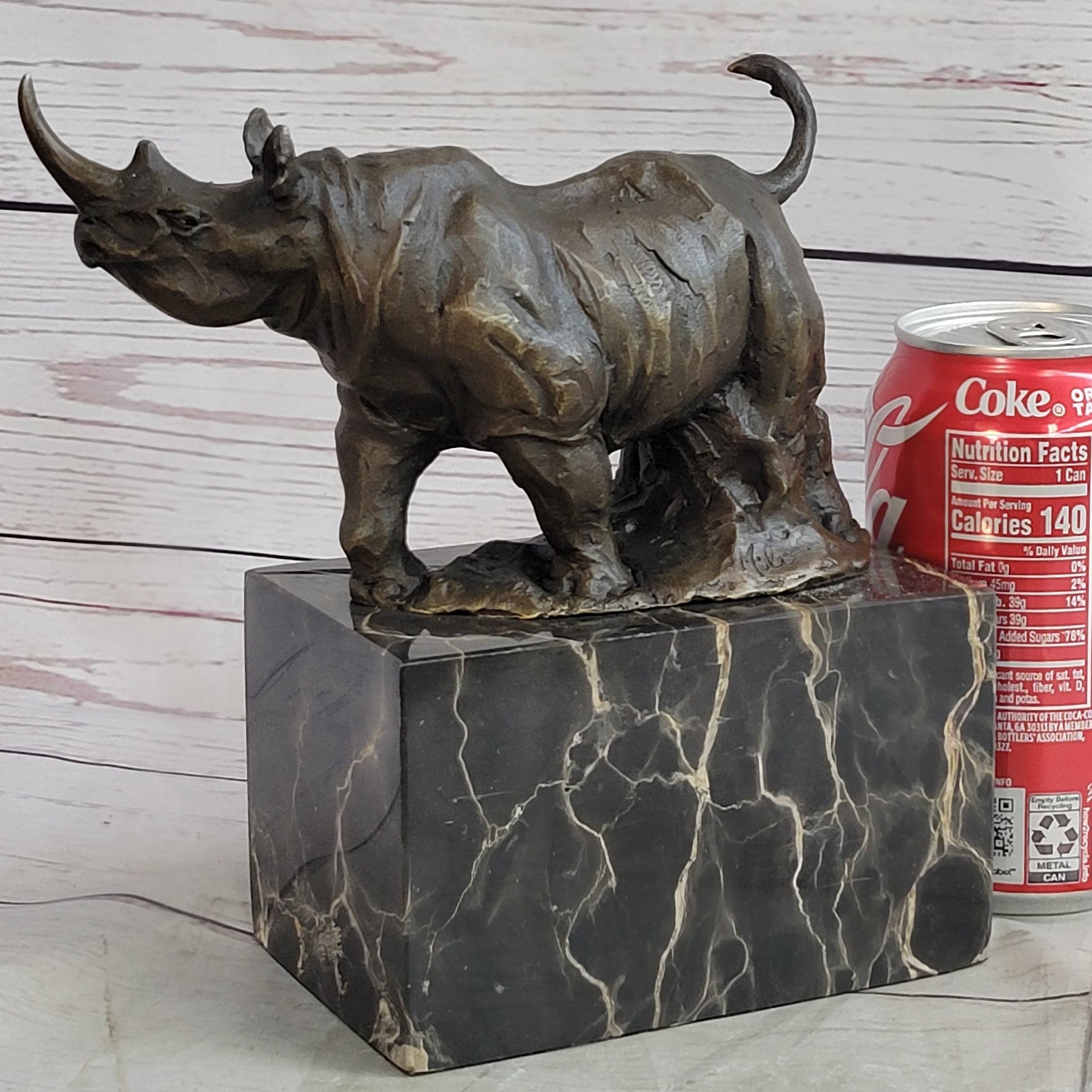 Rhinoceros Rhino Bronze Metal Sculpture Statue Bookend Figure Marble Base