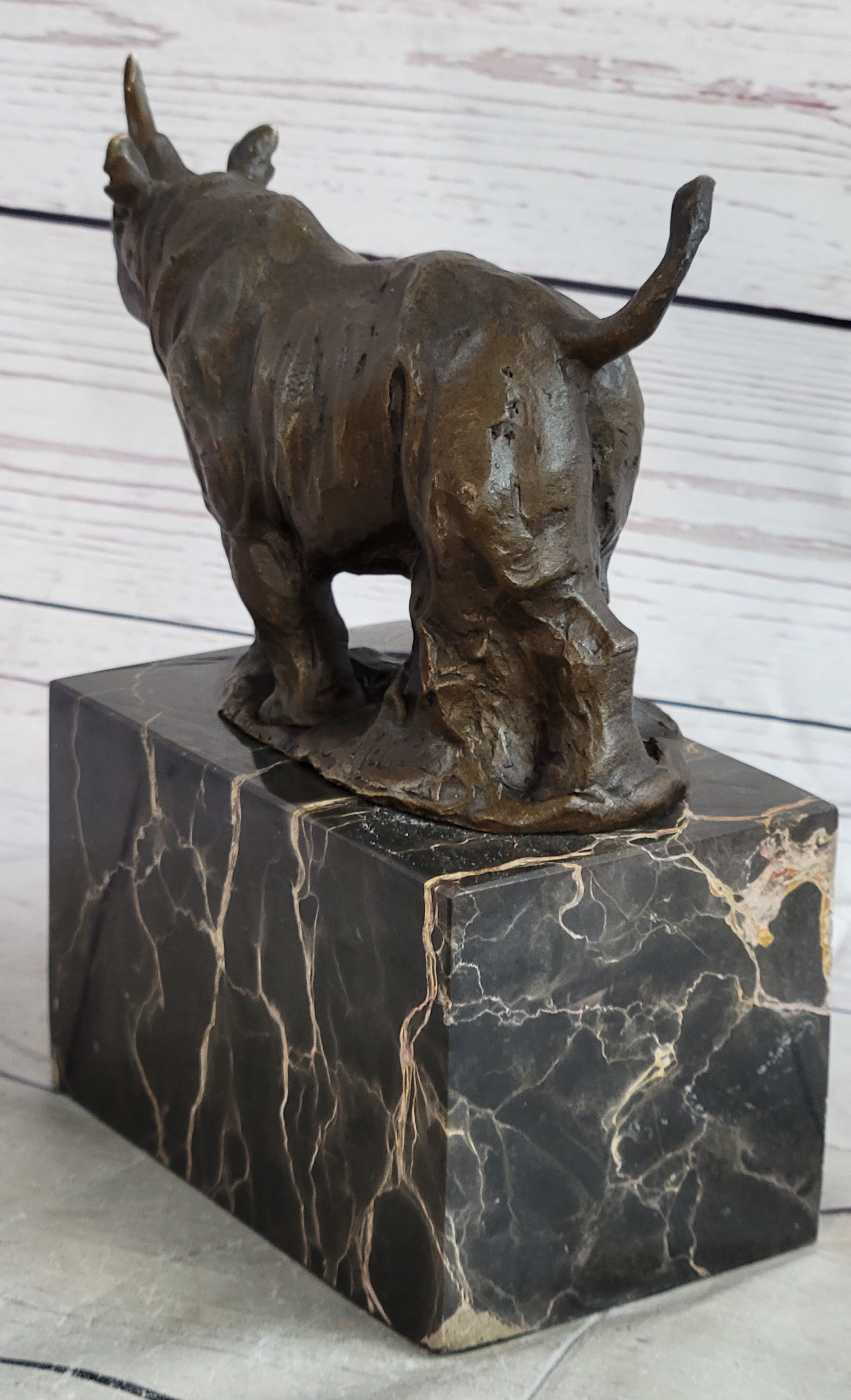 Rhinoceros Rhino Bronze Metal Sculpture Statue Bookend Figure Marble Base