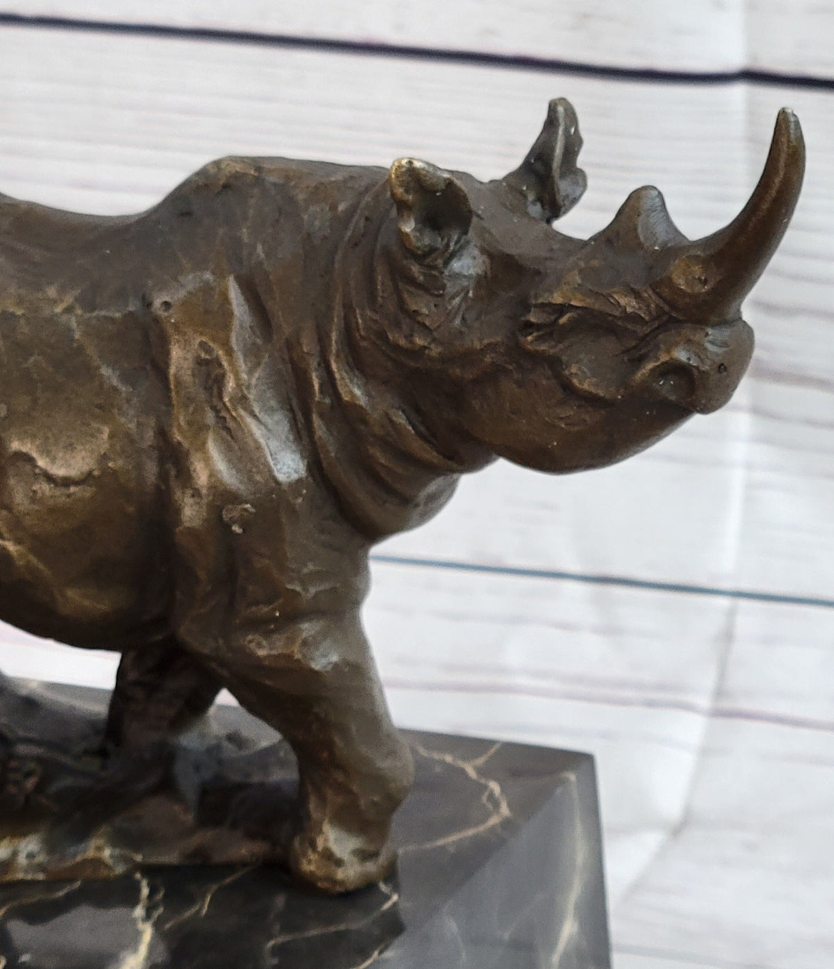 Rhinoceros Rhino Bronze Metal Sculpture Statue Bookend Figure Marble Base