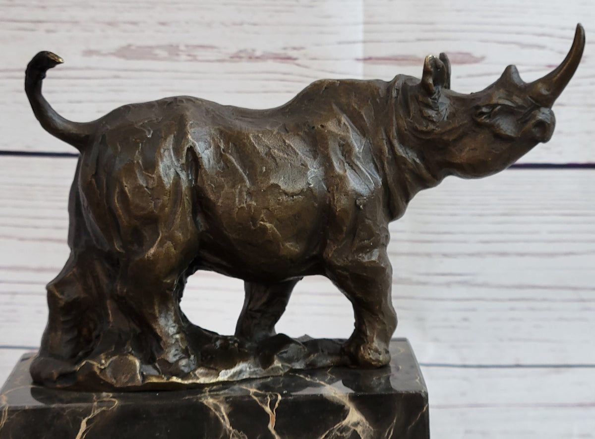 Rhinoceros Rhino Bronze Metal Sculpture Statue Bookend Figure Marble Base