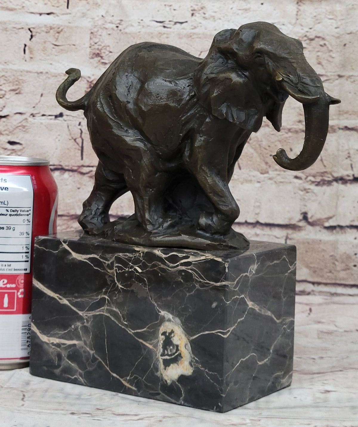 Miniature Elephant Bronze Metal Figurine Sculpture on Marble Base Signed Original